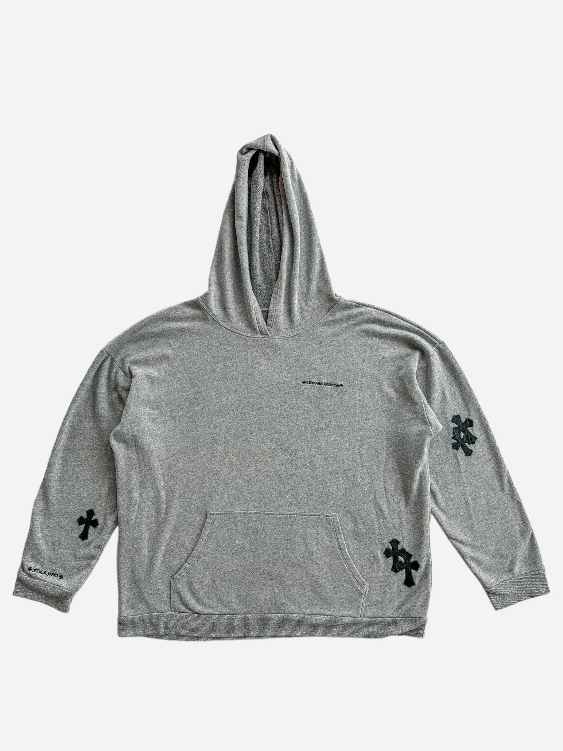 Chrome Hearts Grey & Black Cross Patch Hoodie for Men & Women - Gothic Streetwear Fashion for Casual Wear & Layering