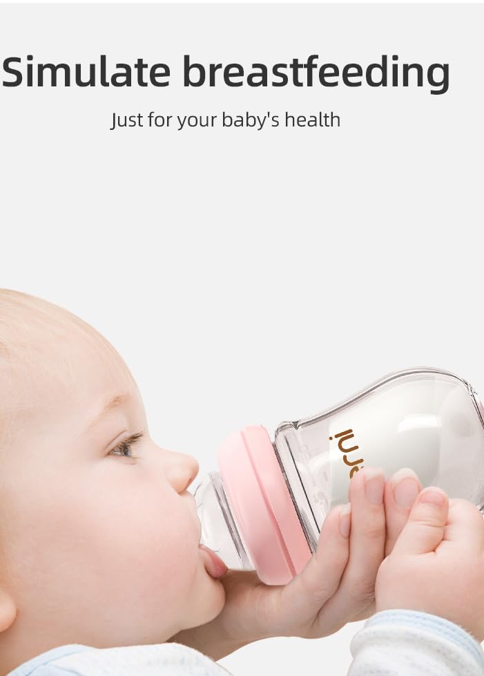 Oberni Glass Baby Bottles for Newborns 0-3 Months - 120ml/4oz Anti-Colic Infant Bottle with Natural Response Slow Flow Nipple (Pink, 1 Pack) - Perfect for Breastfeeding Transition & Gentle Feeding at Home or On-the-Go