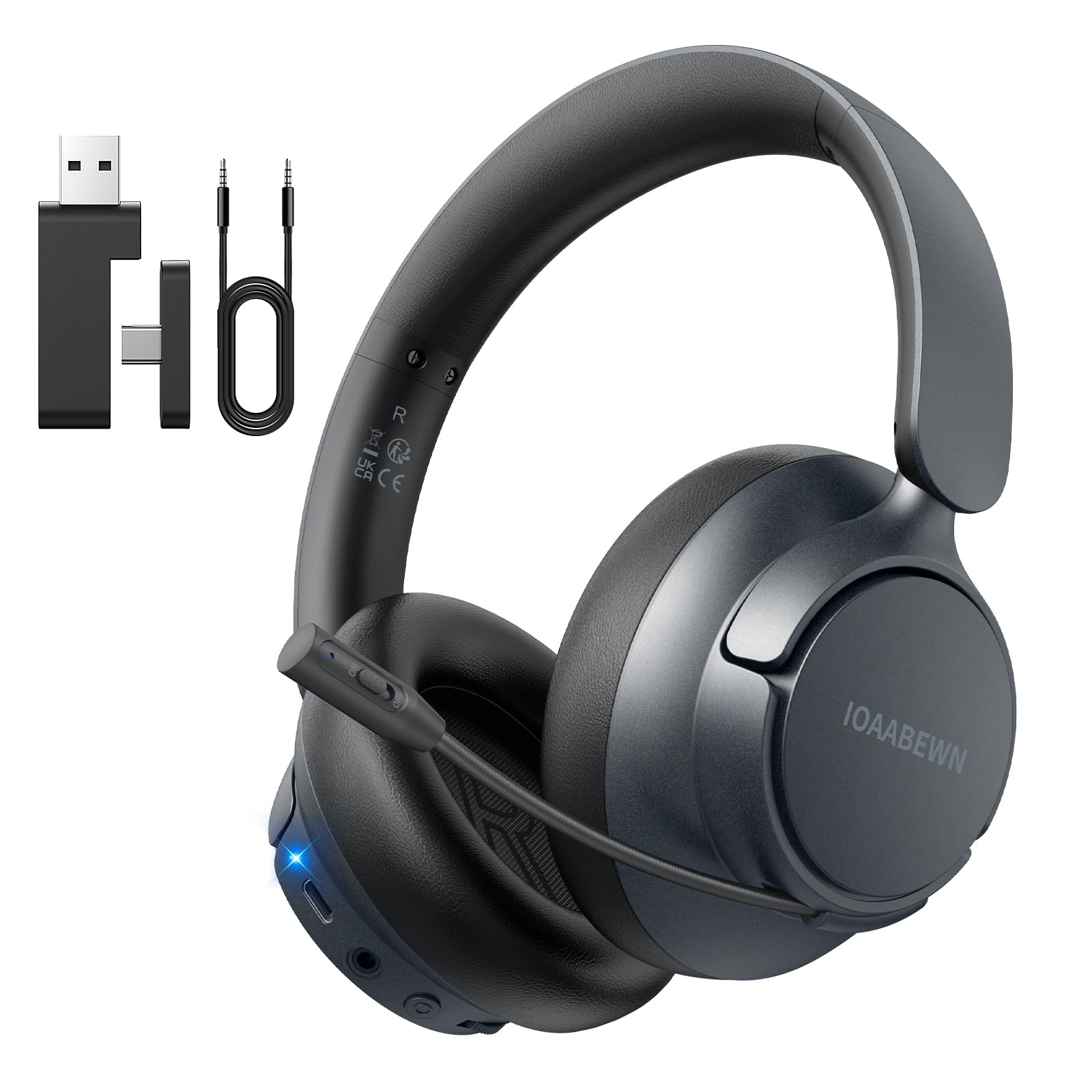Wireless Gaming Headset for PS5, PS4, PC - 55H Battery Life, Bluetooth 5.3, Noise-Cancelling Mic, 2.4GHz USB Dongle - Compatible with Nintendo Switch - Black - Perfect for Competitive Gaming & Late-Night Sessions