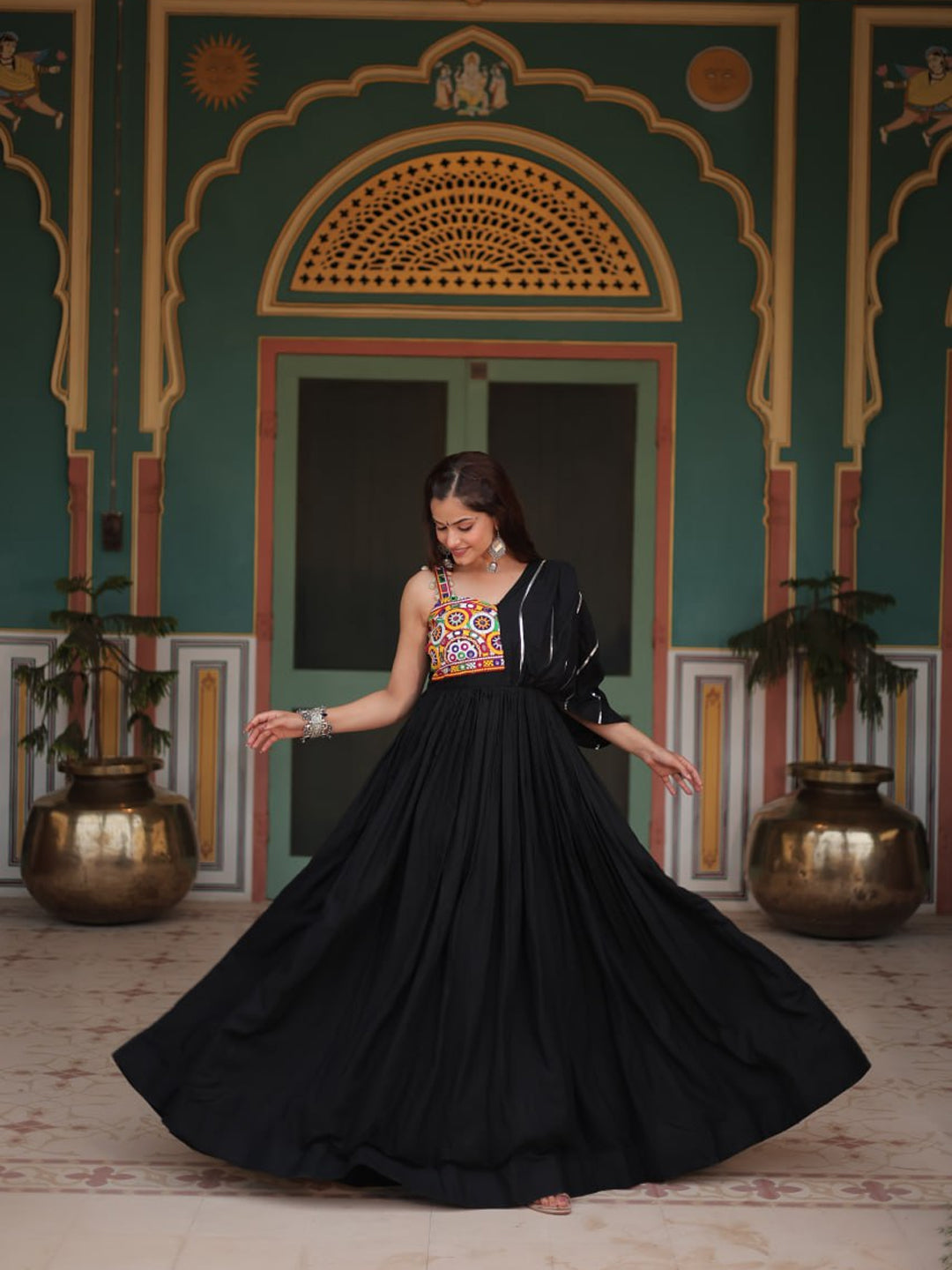 Black Navratri Special Heavy Embroidered Ready-Made Gown for Women - Perfect for Festivals, Weddings & Special Occasions