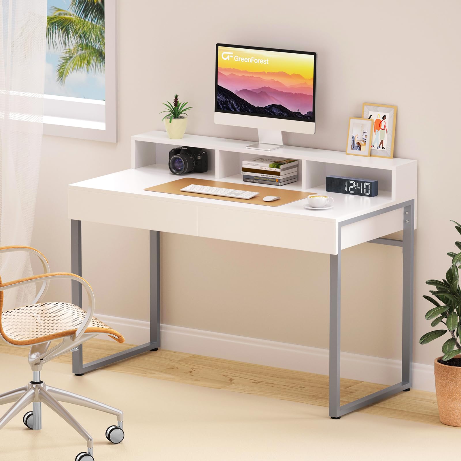 GreenForest White Vanity Desk with Drawers & Storage - 31.5