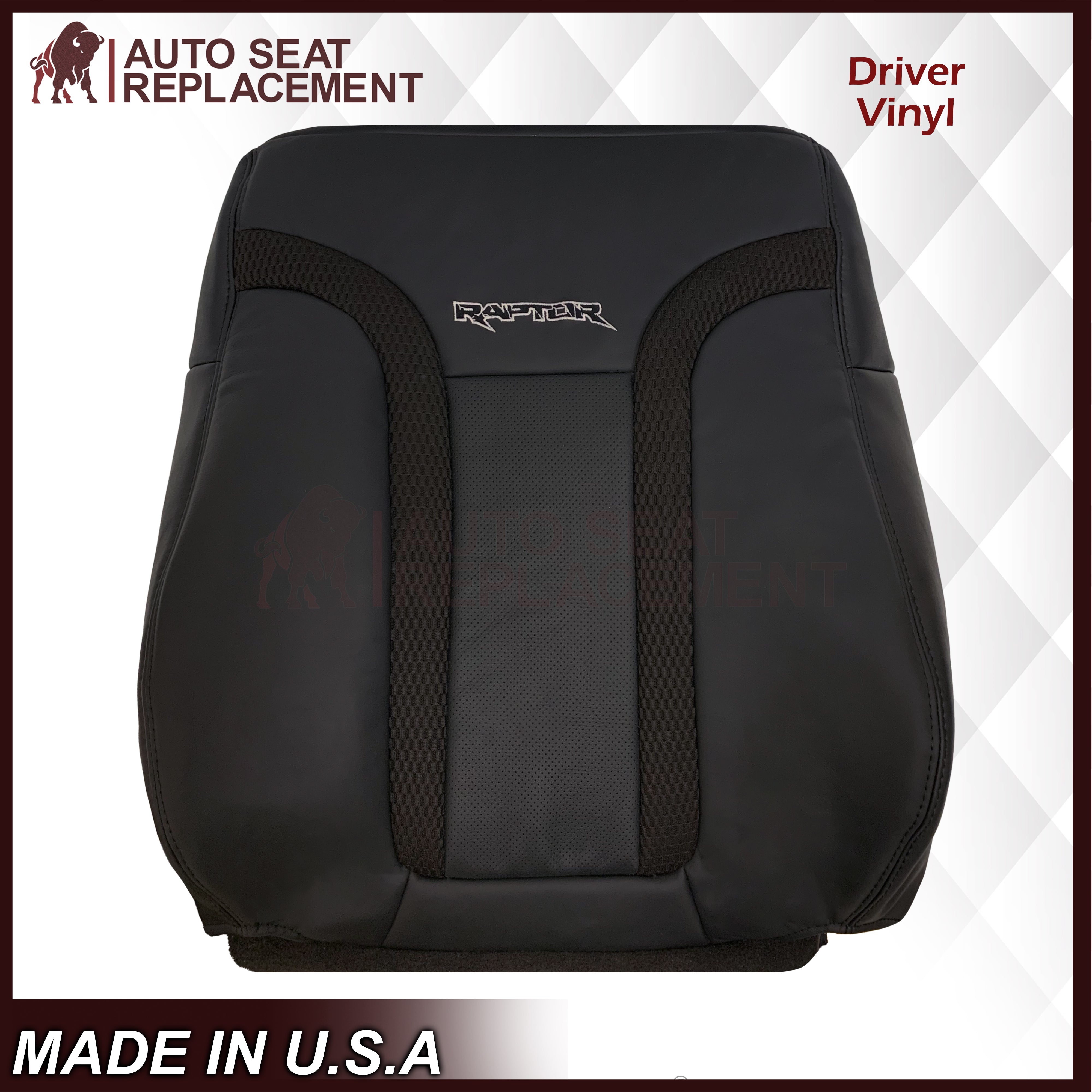 2010-2014 Ford F150 Raptor Perforated Seat Covers - Black with White Logo - Premium Leather or Vinyl Options - Perfect for Off-Roading & Daily Driving