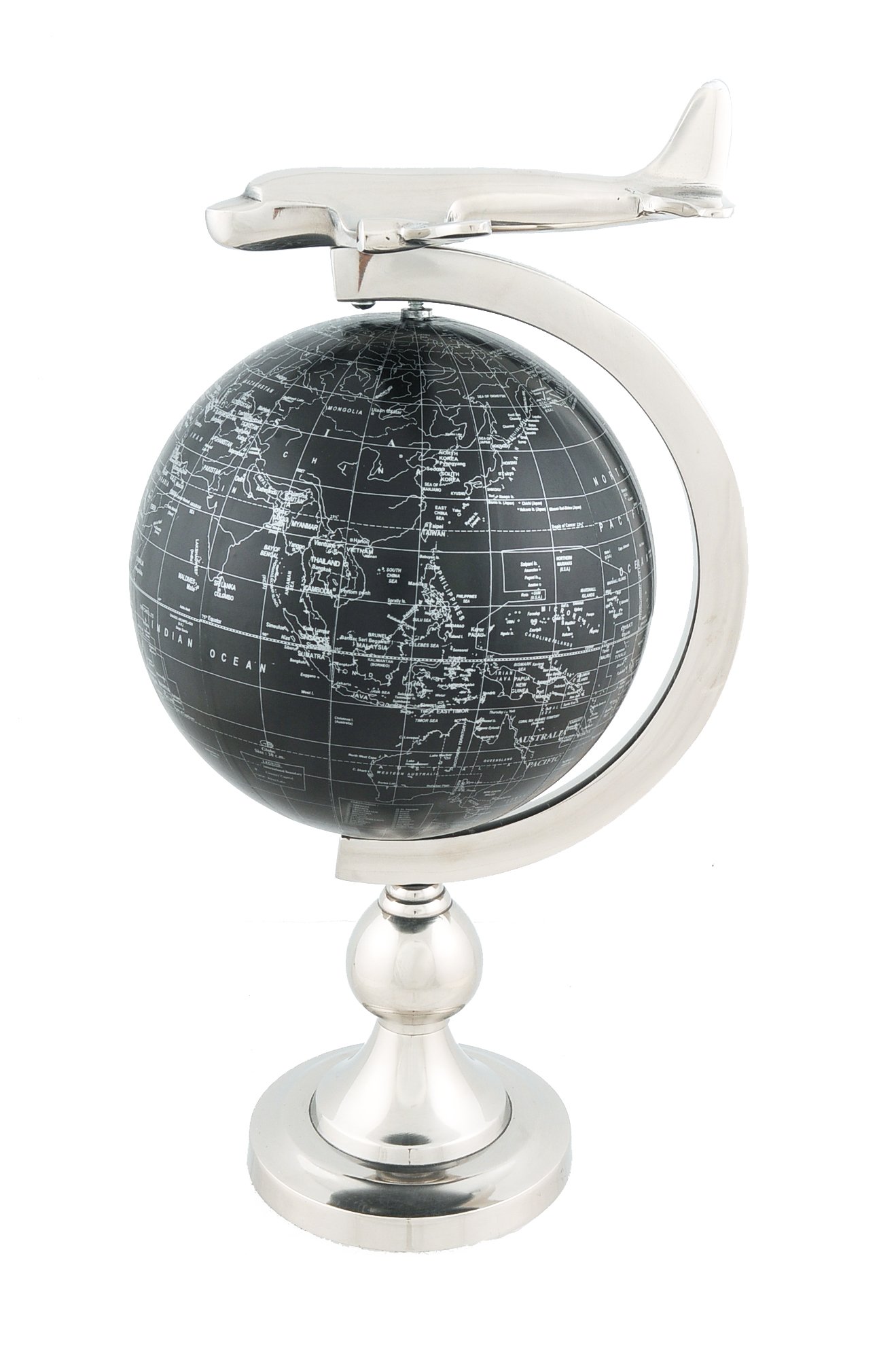 Vintage Brass Airplane Globe Stand - Antique Grey World Map Decoration for Home & Office Decor | Perfect for Aviation Enthusiasts, Travel Lovers & Unique Gift Ideas
