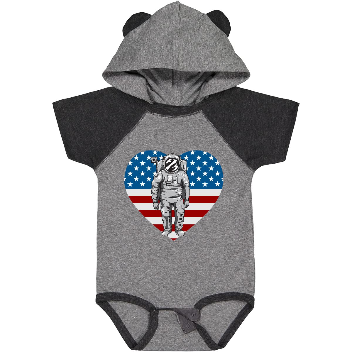Inktastic Astronaut Space Travel US Flag Heart Baby Bodysuit - Cute NASA-Themed Infant Onesie for Boys & Girls - Perfect for Space Enthusiast Parents, Baby Showers, and 4th of July Celebrations