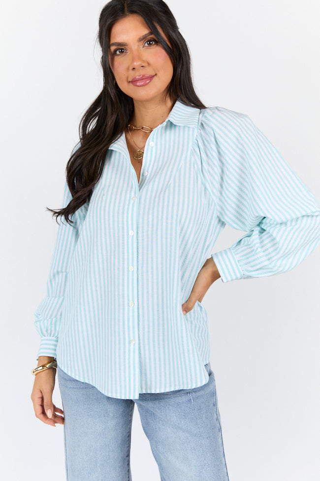 Stylish Green Striped Button Down Shirt for Women - Casual & Office Wear - Perfect for Work, Dates & Everyday Outfits