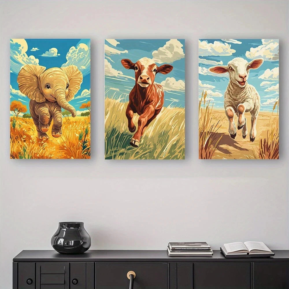3-Piece Abstract Animal Running Towards Bright Sky Metal Wall Art - Ready to Hang Modern Home Decor for Living Room, Bedroom & Office