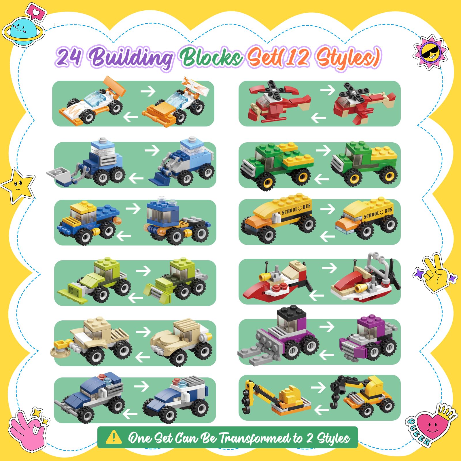 24 Pack Valentine's Day Building Blocks for Kids Ages 4-8 - Classroom Party Favors, Goodie Bag Fillers & Prize Box Toys - Perfect for School Celebrations, Birthday Parties & Classroom Rewards