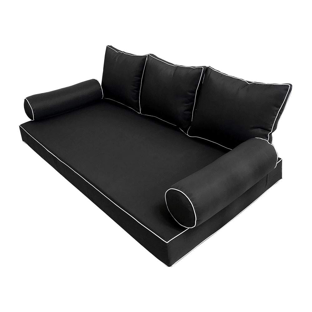 **Prolinemax Style3 6-Piece Crib Size Outdoor Daybed Set - Contrast Pipe Design Mattress, Cushion & Bolster Pillows - Perfect for Patio, Poolside, or Garden Relaxation**