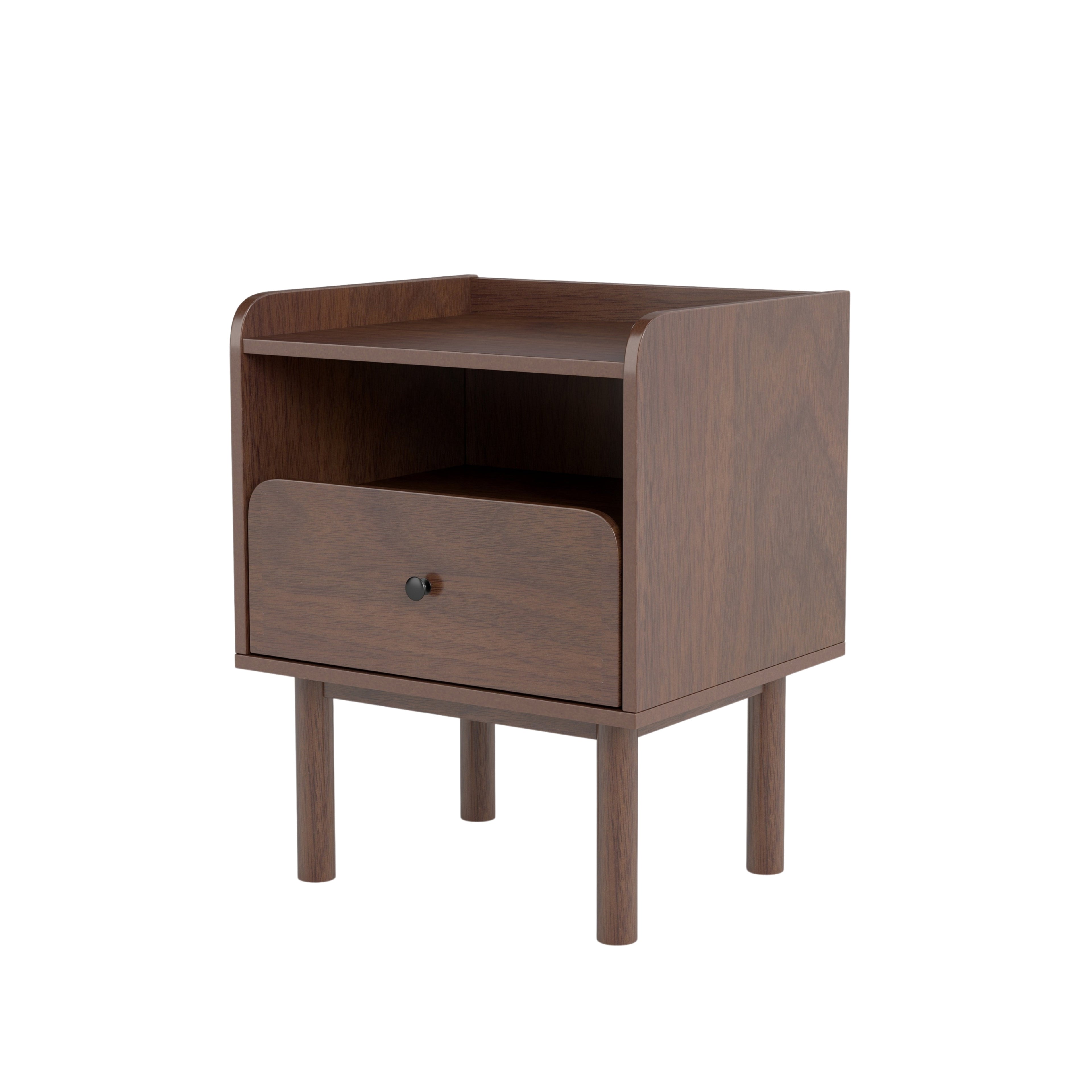Roundhill Furniture Wyller Dual Tier Storage Nightstand - Modern Side Table with Natural Walnut Finish for Bedroom, Living Room & Office Organization