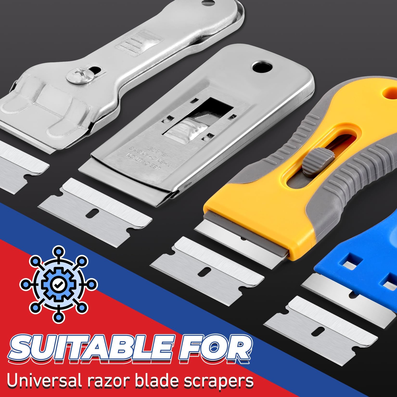 DIYSELF 1 Pack Grey Razor Blade Scraper with 600 Single Edge Replacement Blades - Perfect for Window Cleaning, Paint Removal & DIY Projects
