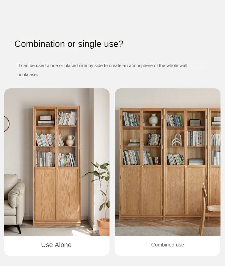 Oak Solid Wood Floor Standing Bookcase - Adjustable Whole Wall Bookshelf for Living Room, Office & Library | Free Combination Design for Custom Storage