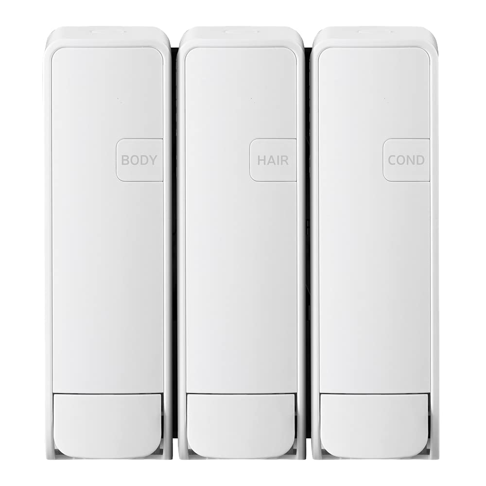 EZ-Shower Wall Mount Body Wash, Shampoo & Conditioner Dispenser Set - 350ml (12oz) x 3 Bottles for Bathroom, RV, Airbnb - White (Refill Cartridges Sold Separately) - Perfect for Space-Saving Showers & Travel-Friendly Accommodations