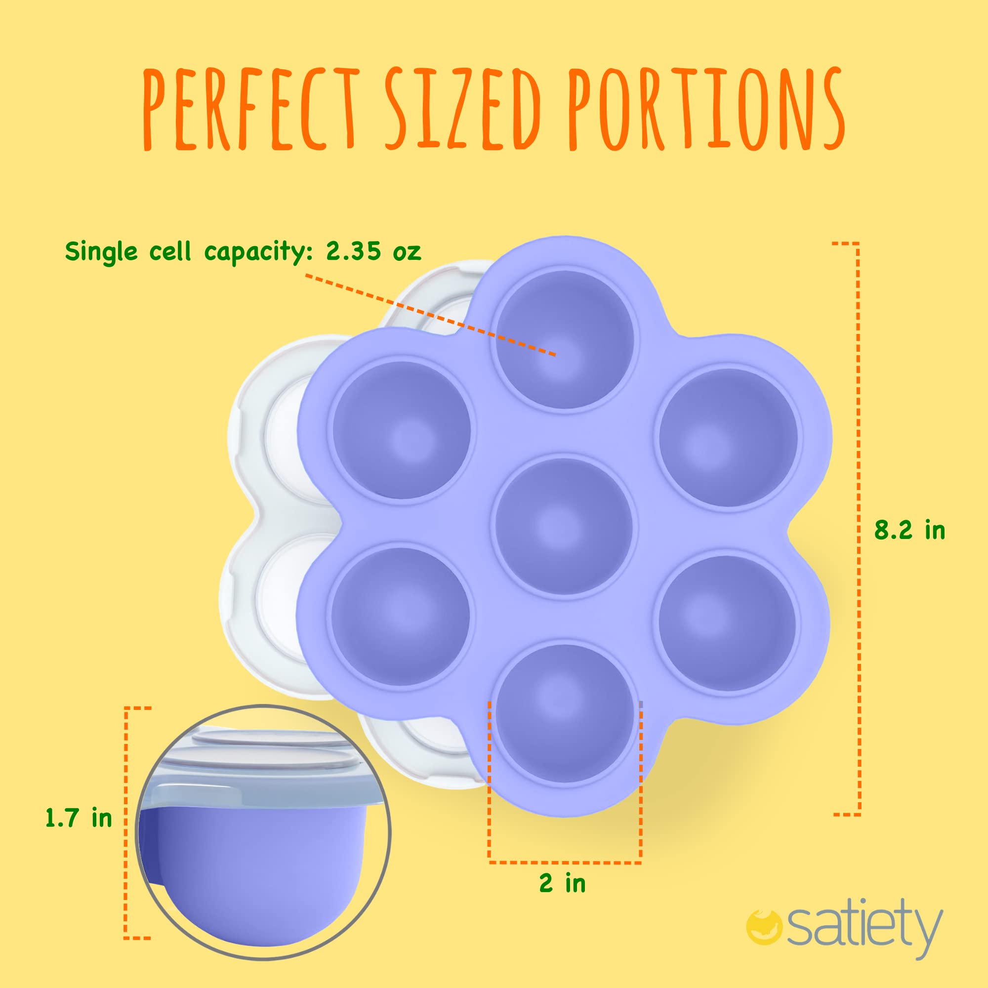 Satiety Silicone Baby Food Freezer Tray - BPA-Free Storage Container for Homemade Baby Food, Fruit Purees & Vegetables | Microwave & Dishwasher Safe | Perfect for Meal Prep, Breast Milk Storage & On-the-Go Feeding