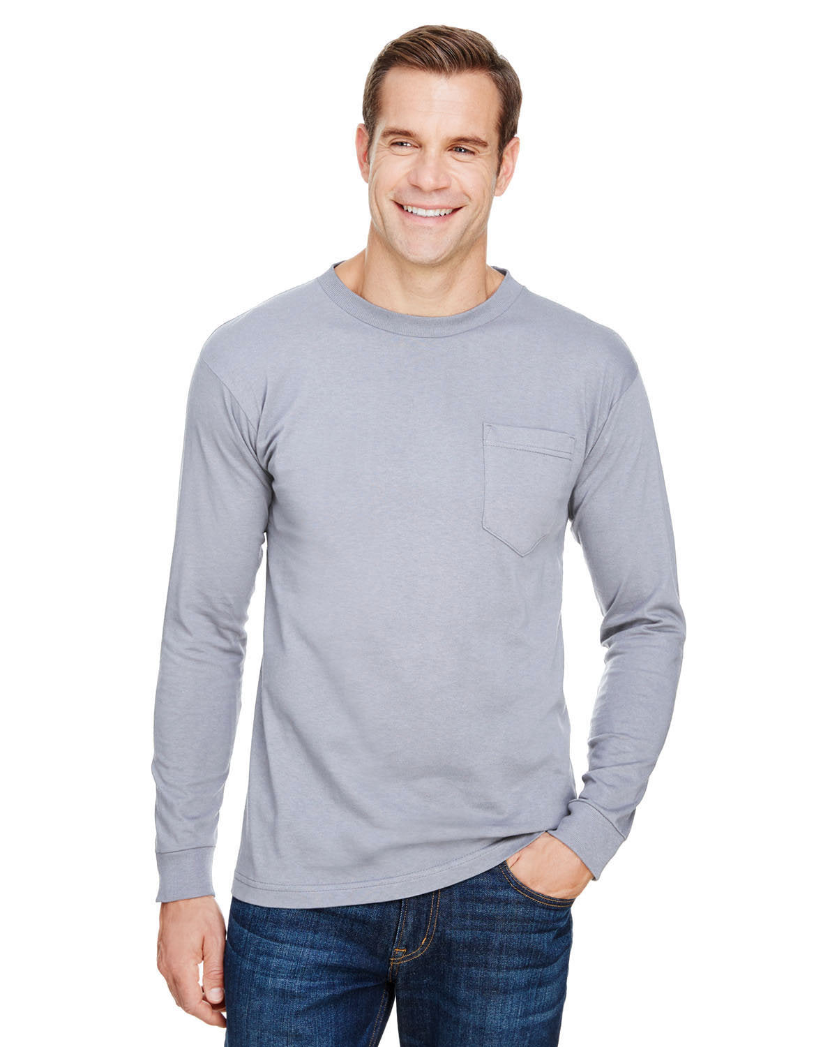 Bayside BA3055 Unisex Union Made Long Sleeve Pocket Crew T-Shirt - Comfortable Workwear for Men & Women - Perfect for Construction, Outdoor Jobs and Casual Wear