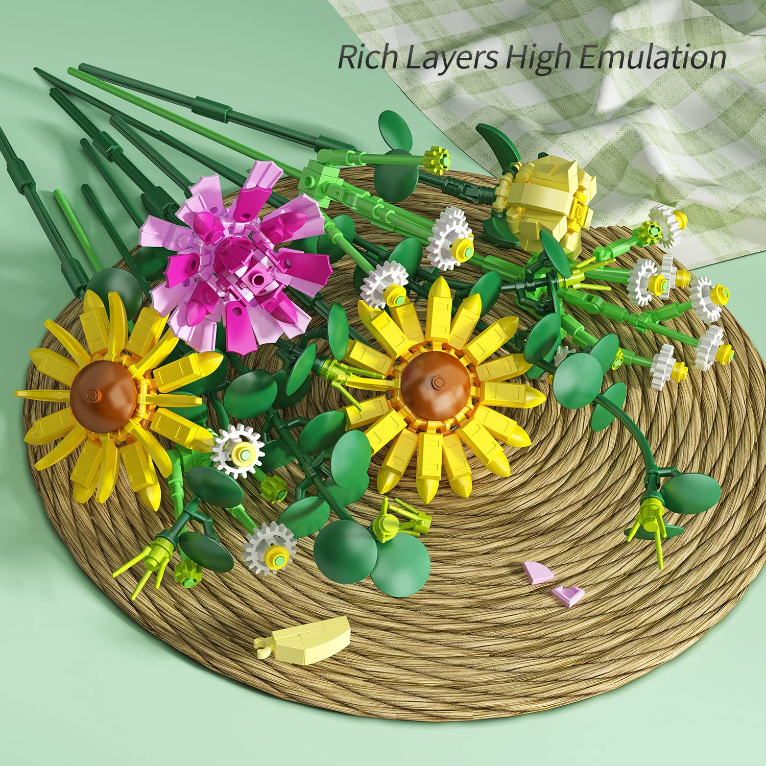 Sunflower Building Blocks Set - 439 Pieces Creative DIY Flower Bouquet Kit for Women, Girls, Adults & Kids Ages 6-12 | Valentine's Day, Christmas Gift Idea | Home Decor, STEM Toy & Stress Relief Activity | Perfect for Birthday Presents, Mother's Day & Office Desk Decoration