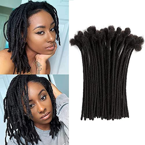 8 Inch 60 Strands 100% Human Hair Dreadlock Extensions - Handmade Permanent Loc Extensions for Women & Men (0.6cm Width, Natural Black) - Dyeable, Curlable & Bleachable for Natural Hairstyles, Cosplay & Protective Styling