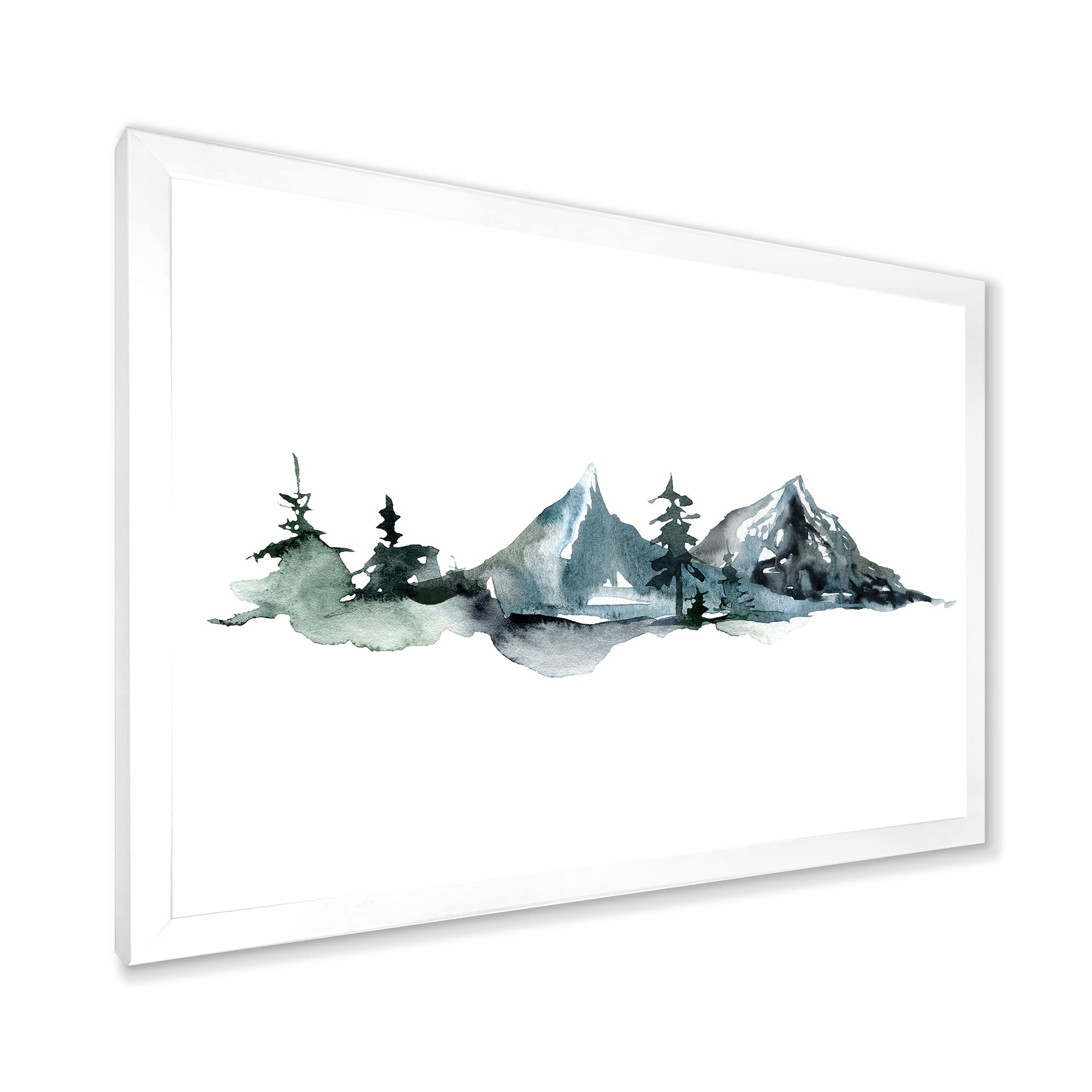 DesignQ Minimalist Winter Mountains & Fir Forest III - Modern Framed Wall Art for Living Room, Bedroom & Office Decor