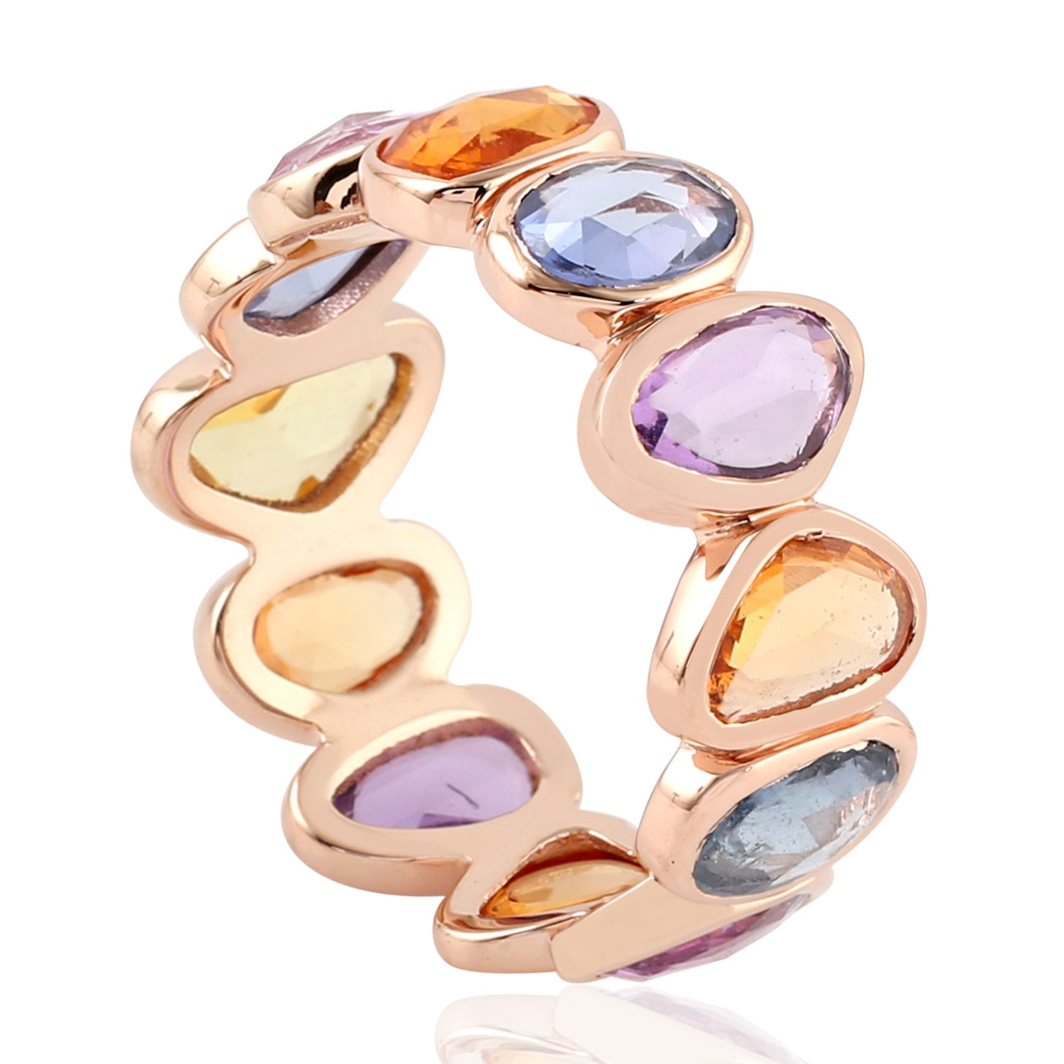 18K Rose Gold Bezel Set Multi Sapphire Eternity Band Ring for Women - Perfect for Weddings, Anniversaries & Special Occasions