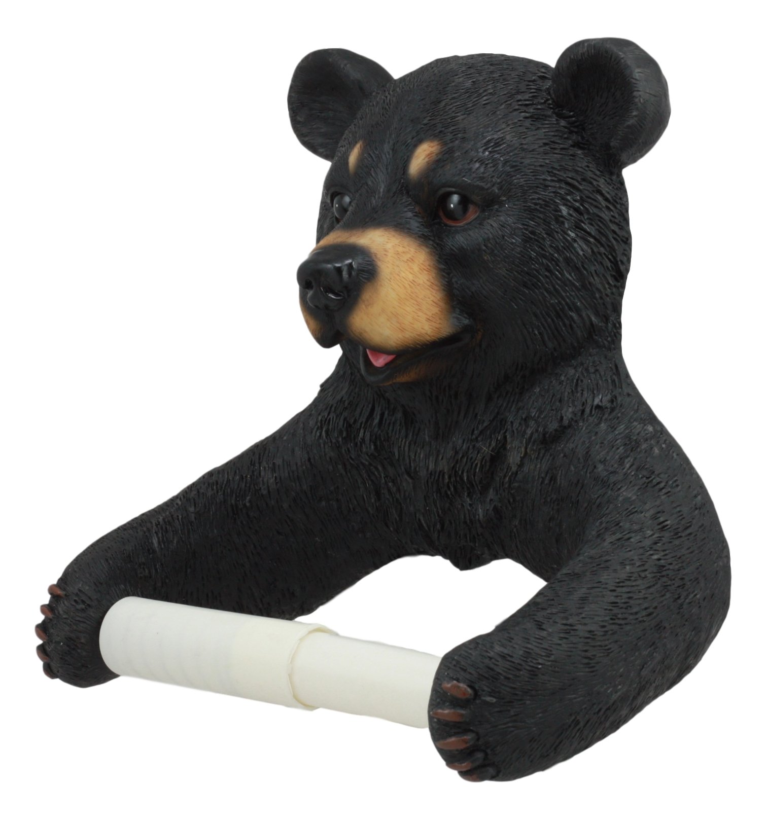 Ebros Whimsical Black Bear Toilet Paper Holder - Rustic Cabin Bathroom Wall Decor (8.25