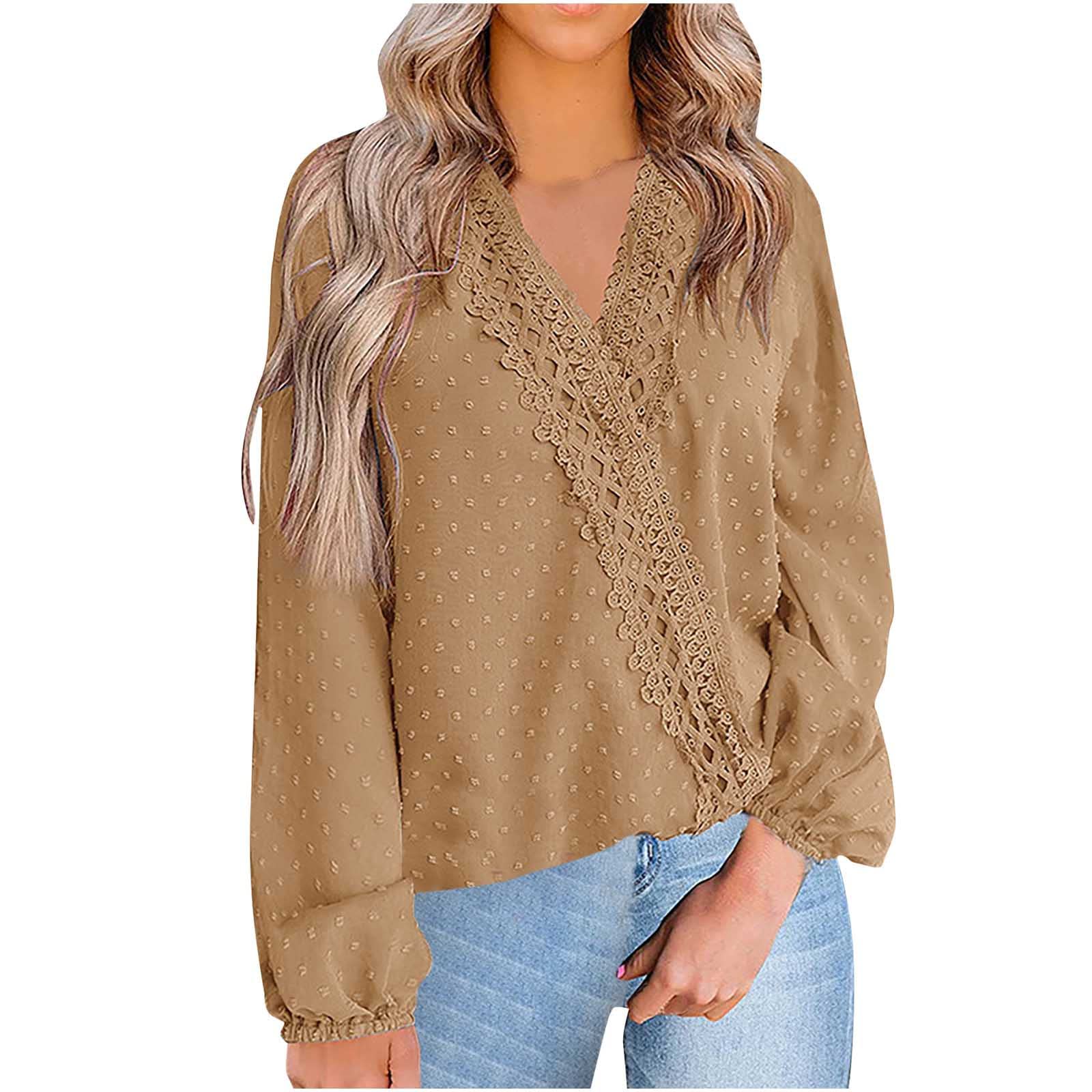 Elegant Long Puff Sleeve Lace Crochet Tops for Women - Casual Swiss Dot Flowy Tunic Blouse - Perfect for Office, Date Night & Summer Outfits