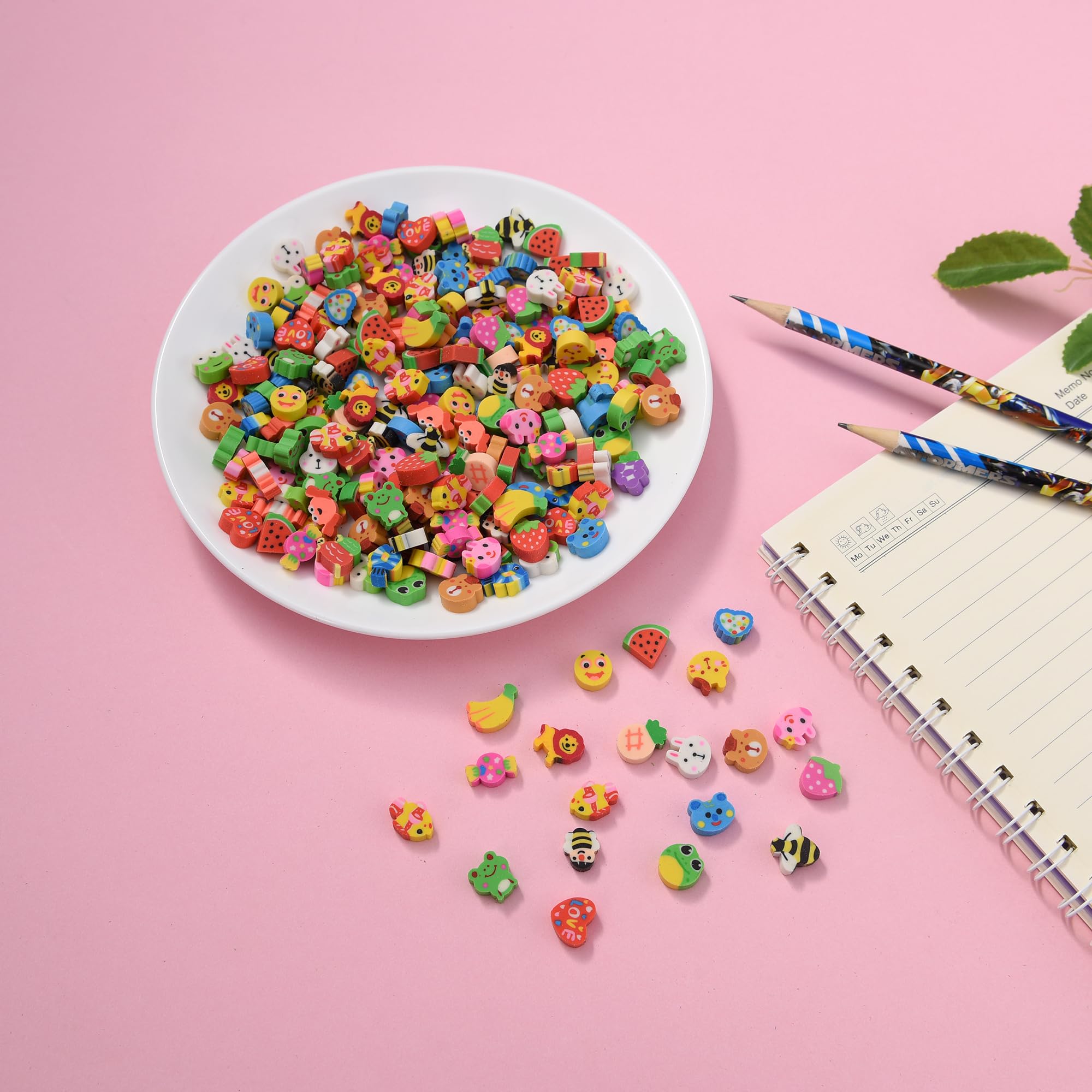 400PCS Mini Fun Cute Fruit & Animal Erasers Bulk for Kids - Perfect for School Supplies, Party Favors, Valentine's Day Gifts & Classroom Rewards - Great for Arts & Crafts, Pencil Toppers & Learning Activities