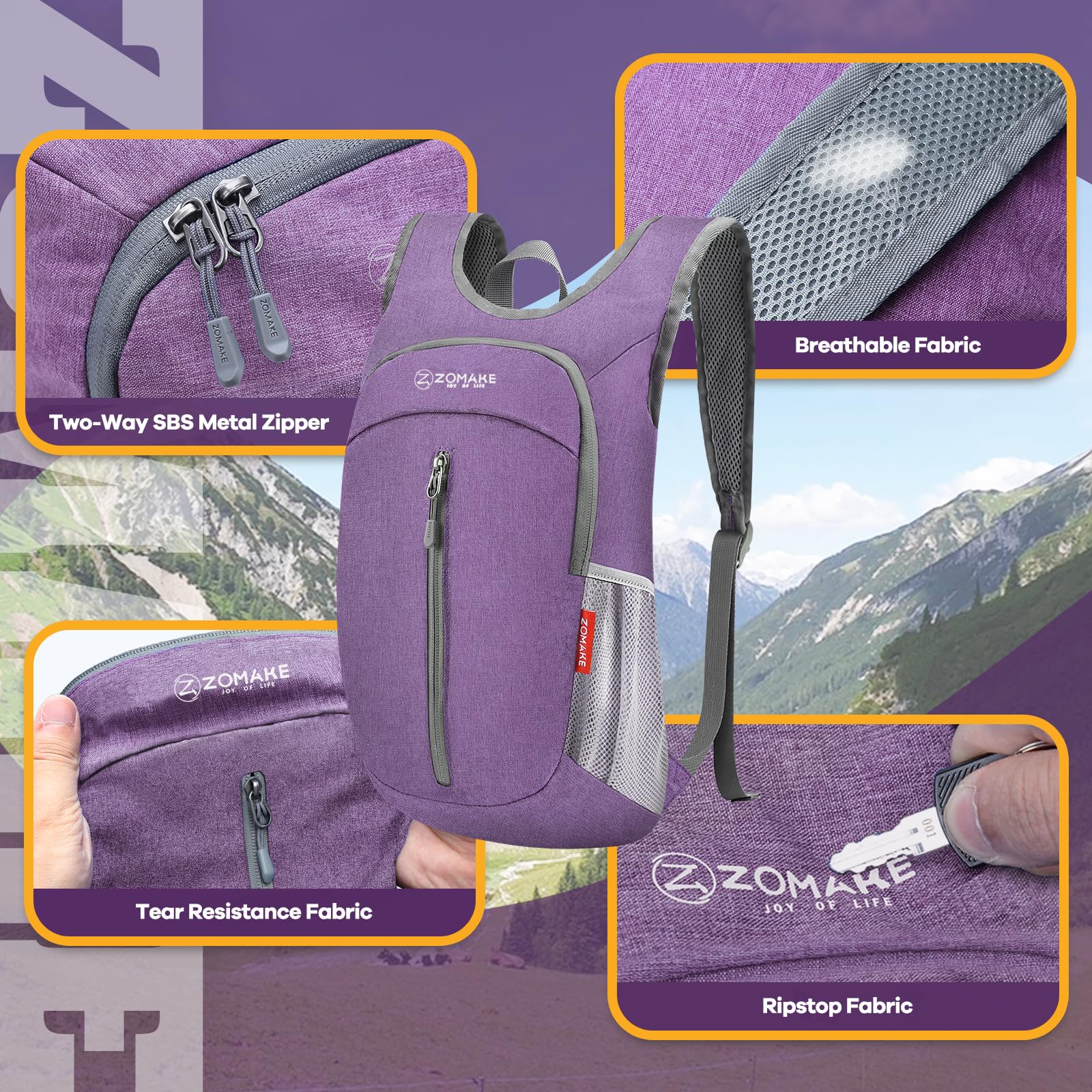 ZOMAKE 10L Lightweight Packable Backpack - Foldable Hiking Daypack for Travel, Camping & Outdoor Adventures | Compact Collapsible Backpack for Men & Women