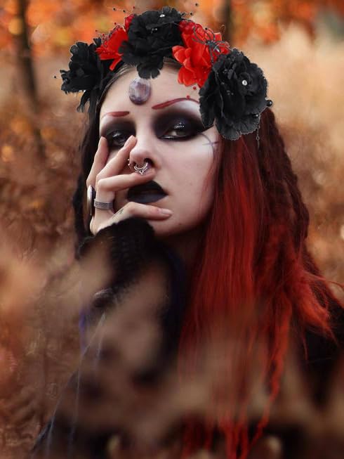 Fashband Black Rose Spider Halloween Headband - Gothic Day of the Dead Hair Crown for Women | Cosplay Accessories & Party Hairstyle Decoration
