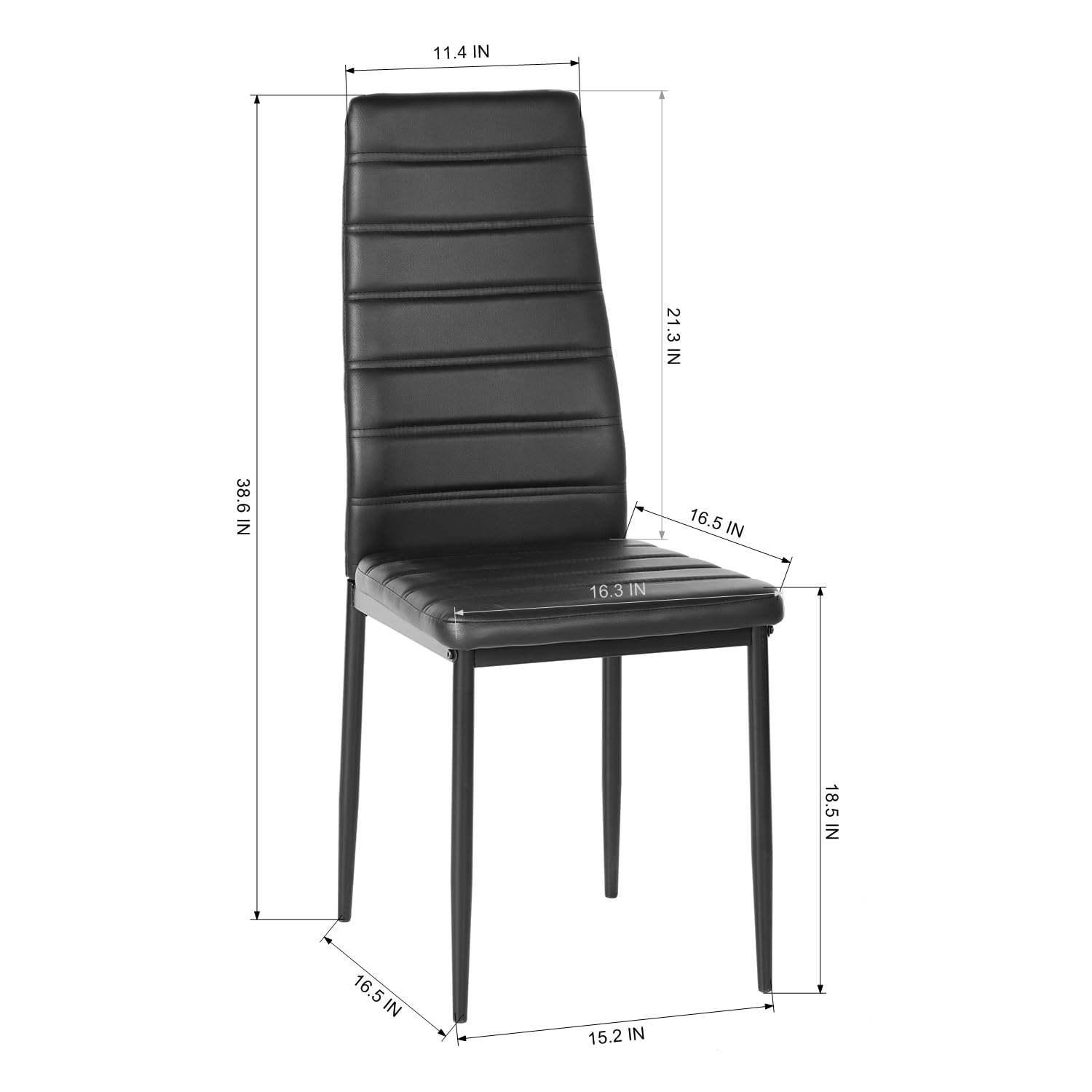 Homy Casa Set of 6 Modern Dining Chairs - Armless Upholstered Side Chairs with PVC Fabric & Sturdy Metal Legs, Comfortable Padded Kitchen Dining Room Living Room Chairs in Black - Perfect for Home, Restaurant, Cafe and Office Use