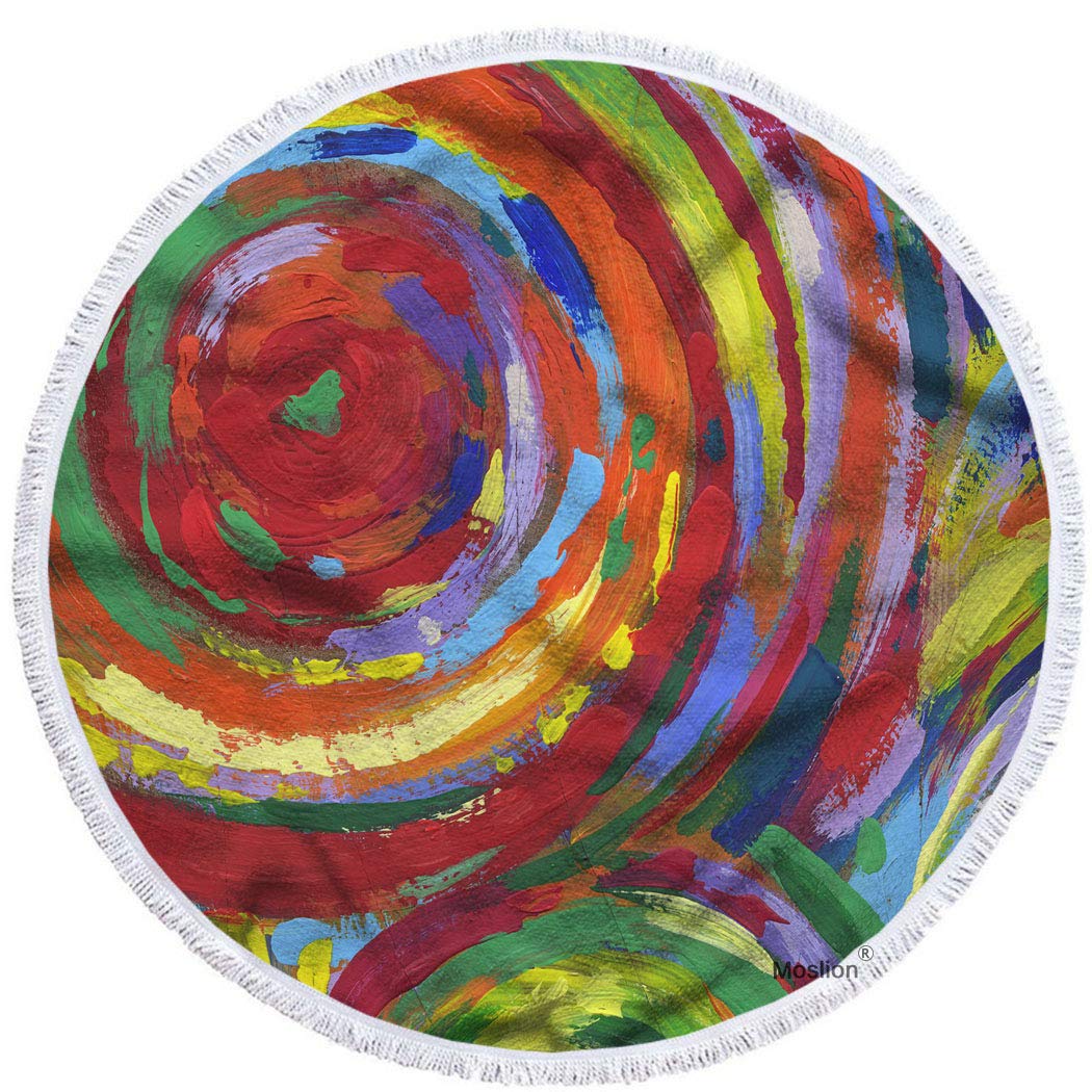 Moslion 63 Inch Round Beach Towel - Oversized Soft Polyester-Microfiber, Vibrant Rainbow Abstract Art Design, Quick-Drying & Sand-Resistant for Pool, Beach, Picnic, Yoga, and Outdoor Activities