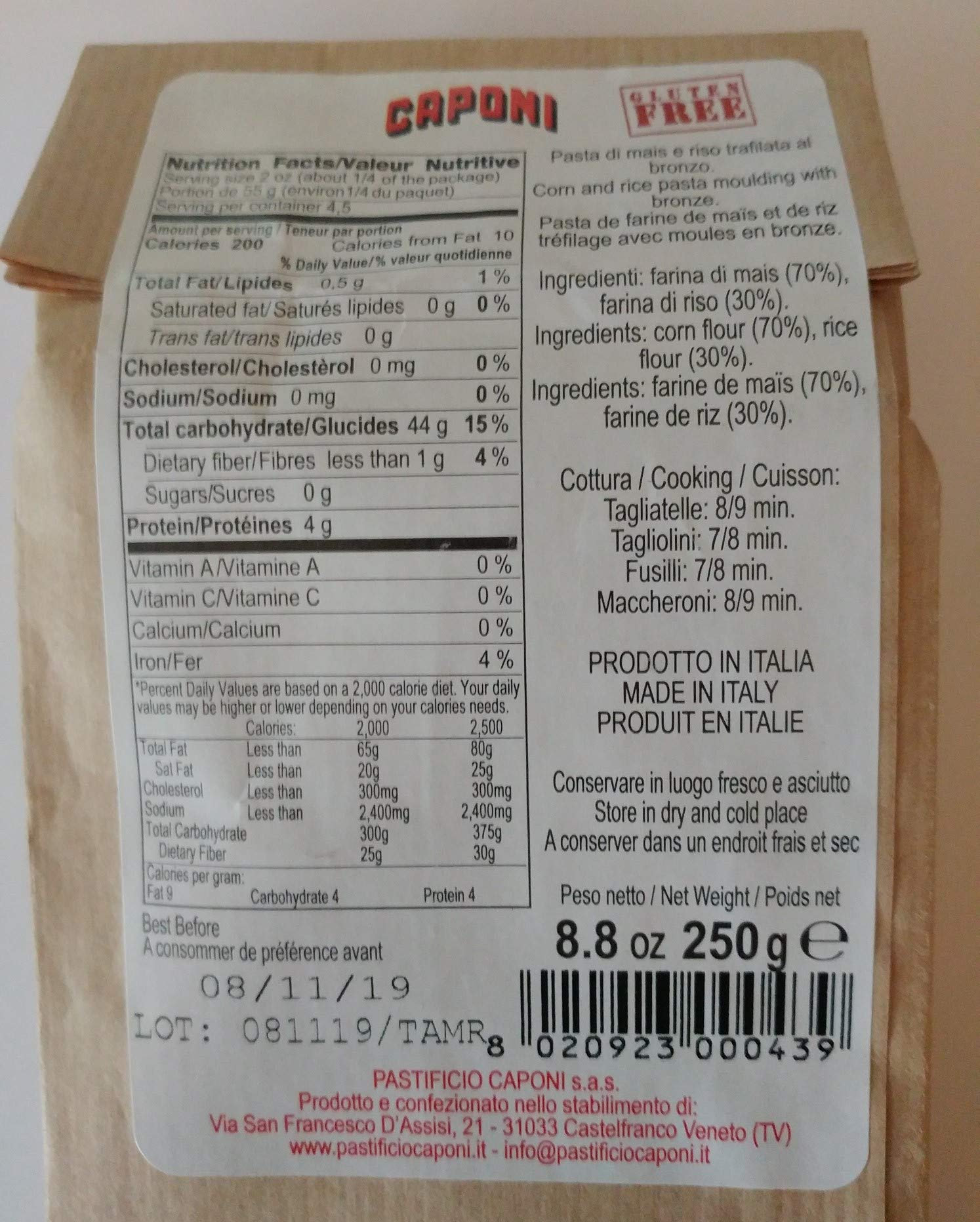 Caponi Gluten Free Pasta - Maccheroni | Organic Wheat-Free Italian Macaroni | Perfect for Vegan, Keto & Celiac Diets | Great for Pasta Salads, Casseroles & Family Dinners