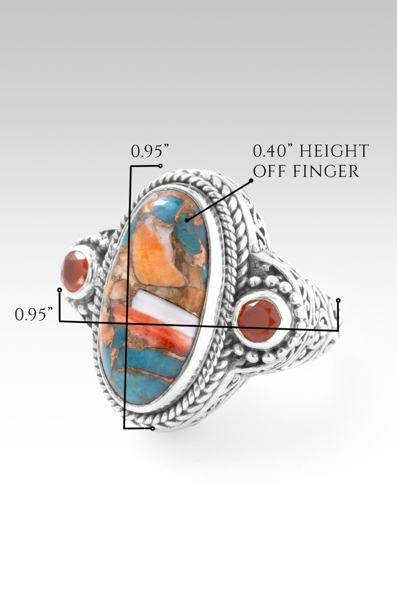 Wisdom in Surrender Ring II™ - Kingman Turquoise, Spiny Oyster & Carnelian Sterling Silver Ring for Women | Boho Jewelry, Spiritual Gift, Meditation Accessory