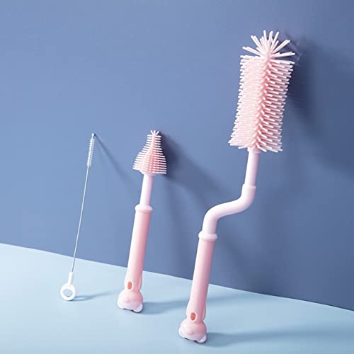 3PCS Silicone Baby Bottle Cleaner Brush Set - 360 Degree Rotating Long Handle for Newborn Bottles, Nipples & Cups | Gentle Cleaning for Infant Feeding Essentials | Perfect for Home, Travel & Daycare Use
