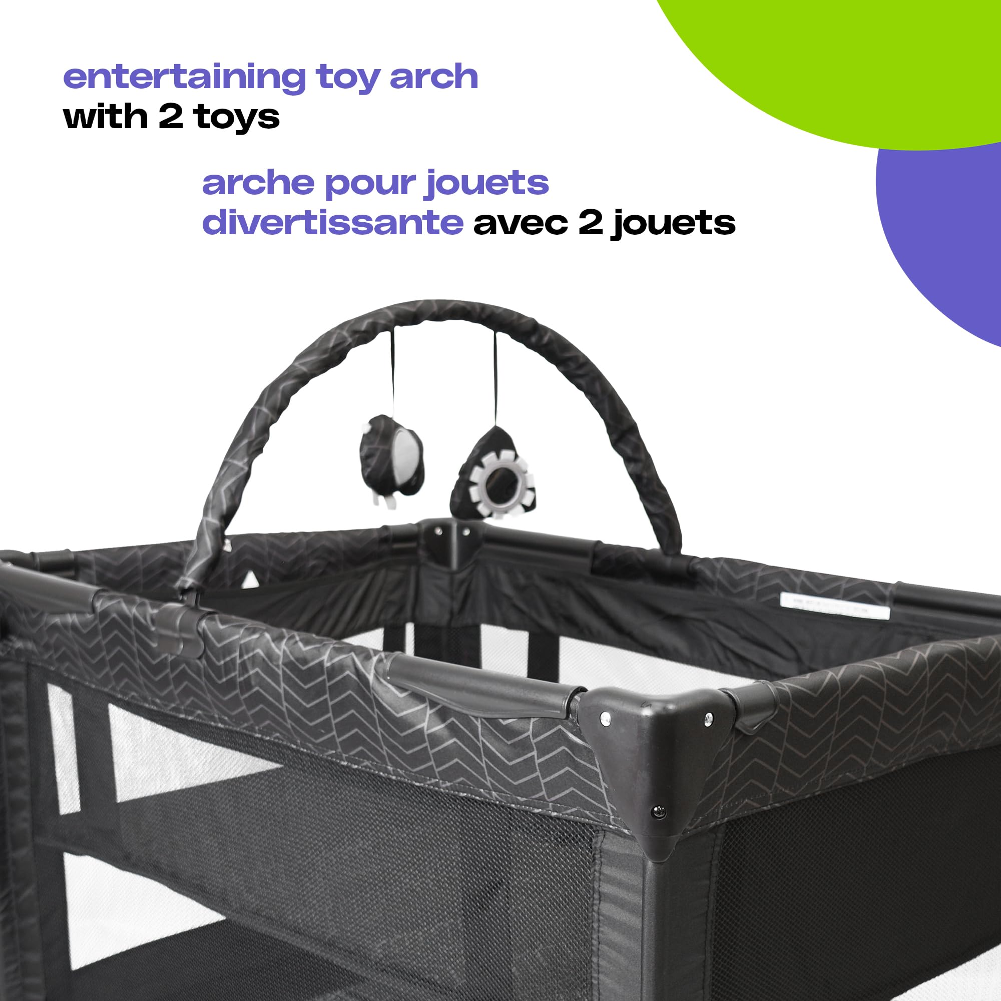 Cosco Funsport Deluxe Playard - Portable Baby Playpen with Bassinet Mode, Compact Fold & Travel Bag Included for Indoor & Outdoor Use | Perfect for Travel, Home Nursery, Park & Beach (Black Arrow)