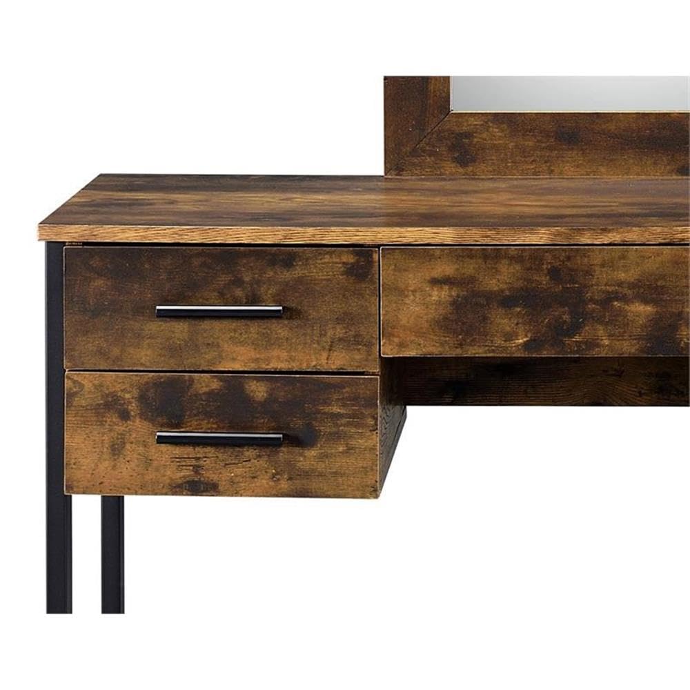 Acme Juvanth Wooden Vanity Desk with Mirror - Rustic Oak & Black Finish | Perfect for Bedroom Makeup Dressing Table & Home Decor