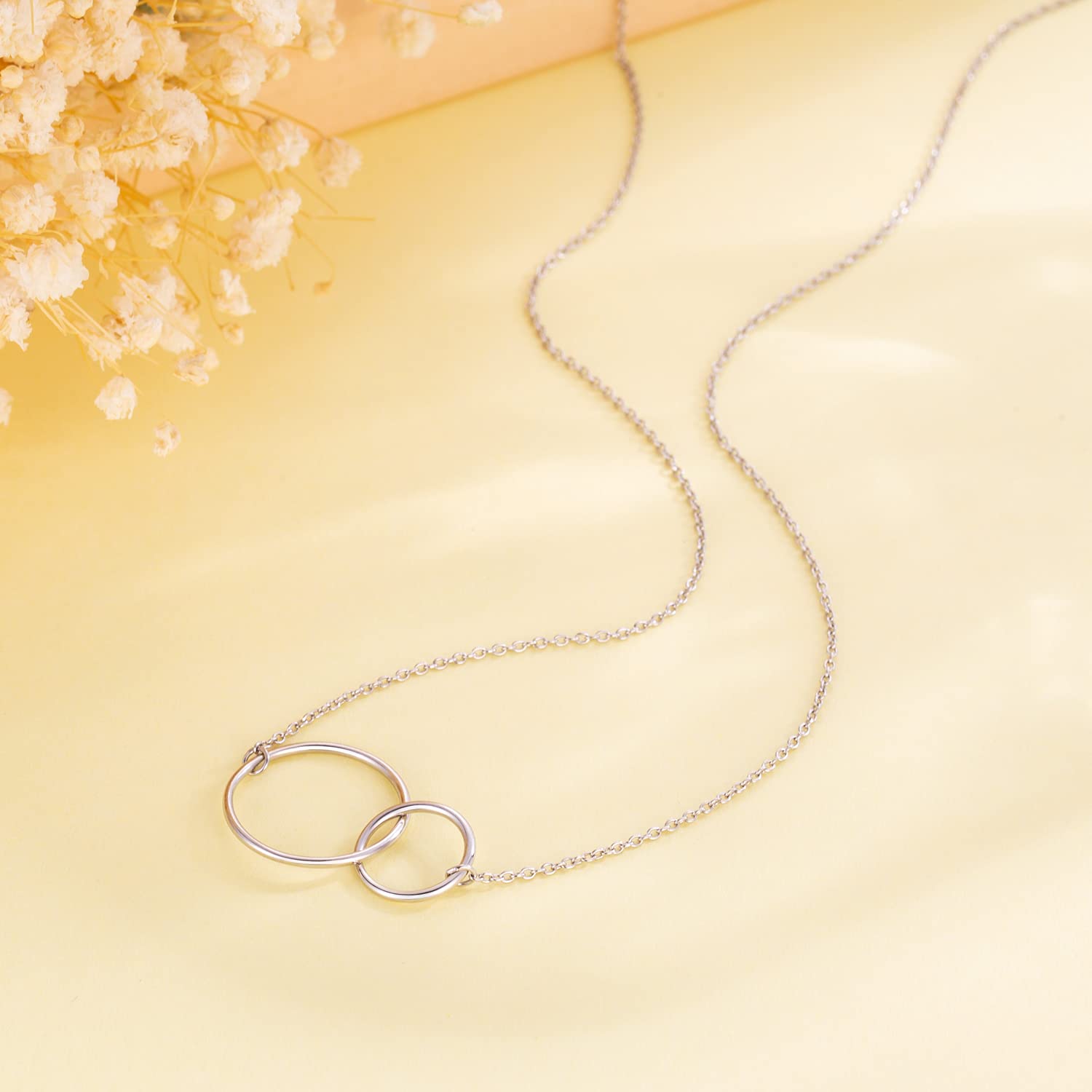 925 Sterling Silver Two Circle Necklace for Mom - Mother Daughter Matching Jewelry Set, Birthday Gift for Mother in Law, Grandma & Women | Perfect for Mother's Day, Anniversary & Special Occasions