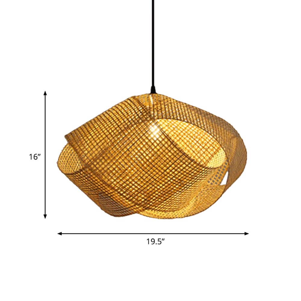 LITFAD Asian Handcrafted Rattan Pendant Light - 19.7