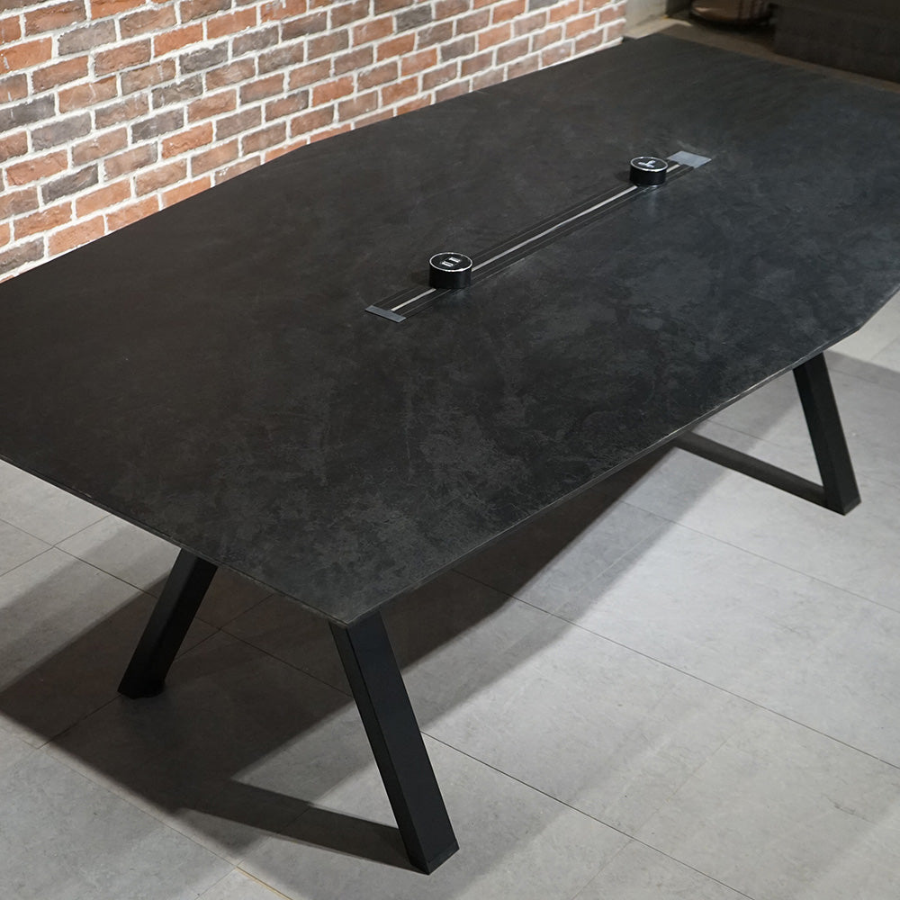 Premium DOLAN 2.4M Boardroom Meeting Table - Black Concrete Finish for Professional Office & Conference Room Settings
