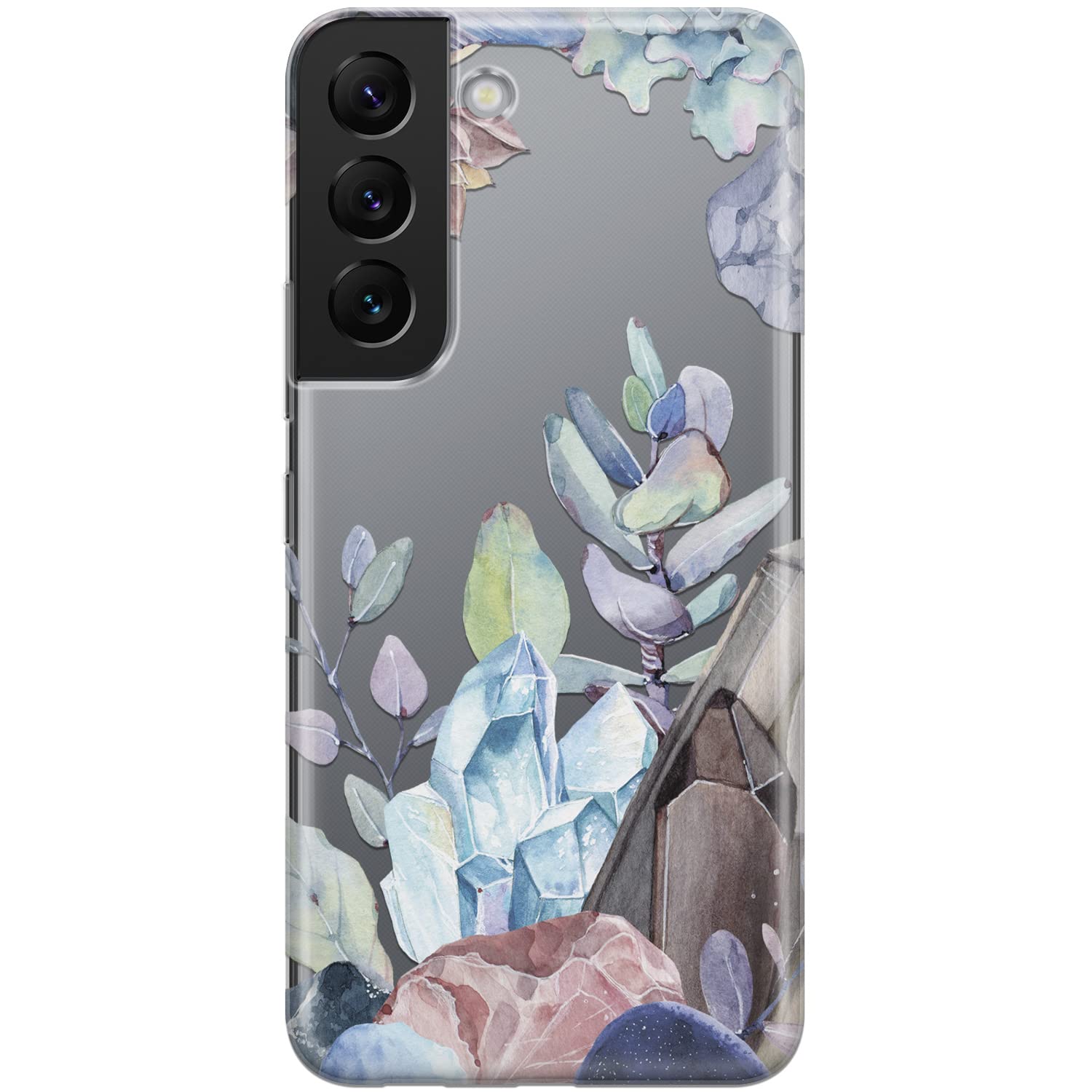 Durable Marble Floral Crystal TPU Phone Case for Samsung Galaxy S24/S23 Ultra/S22+/S21 FE 5G/S20/Note 20/10 - Slim Clear Silicone Protective Cover with Succulent Design | Perfect for Women's Everyday Use & Gift Giving