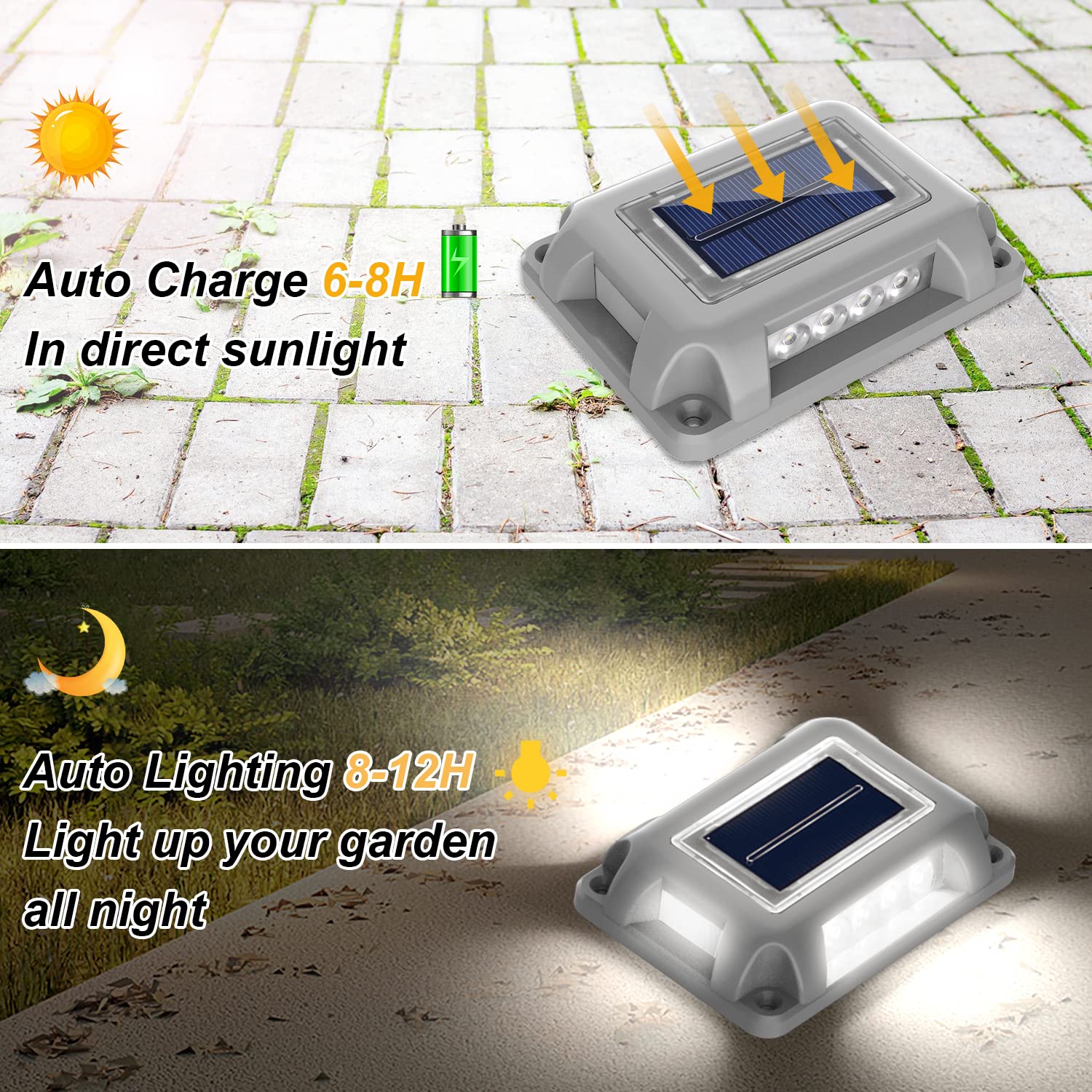 T-SUN 12 Pack Solar Driveway Lights - 6000K Cold White LED Pathway Lights for Outdoor Garden, Sidewalk, Stair & Ground - Waterproof Solar Path Lights for Driveway, Deck & Landscape Lighting