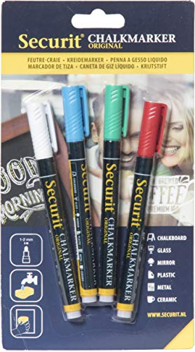 Securit BLSMA100V4CO Fine Tip Permanent Markers - 4 Pack Assorted Colors for Labeling, Coding & DIY Crafts - Ideal for Office, School & Home Use