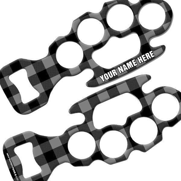 Personalized Knuckle Buster Bottle Opener - Vintage Hipster Plaid Design for Bars, Parties & Outdoor Adventures