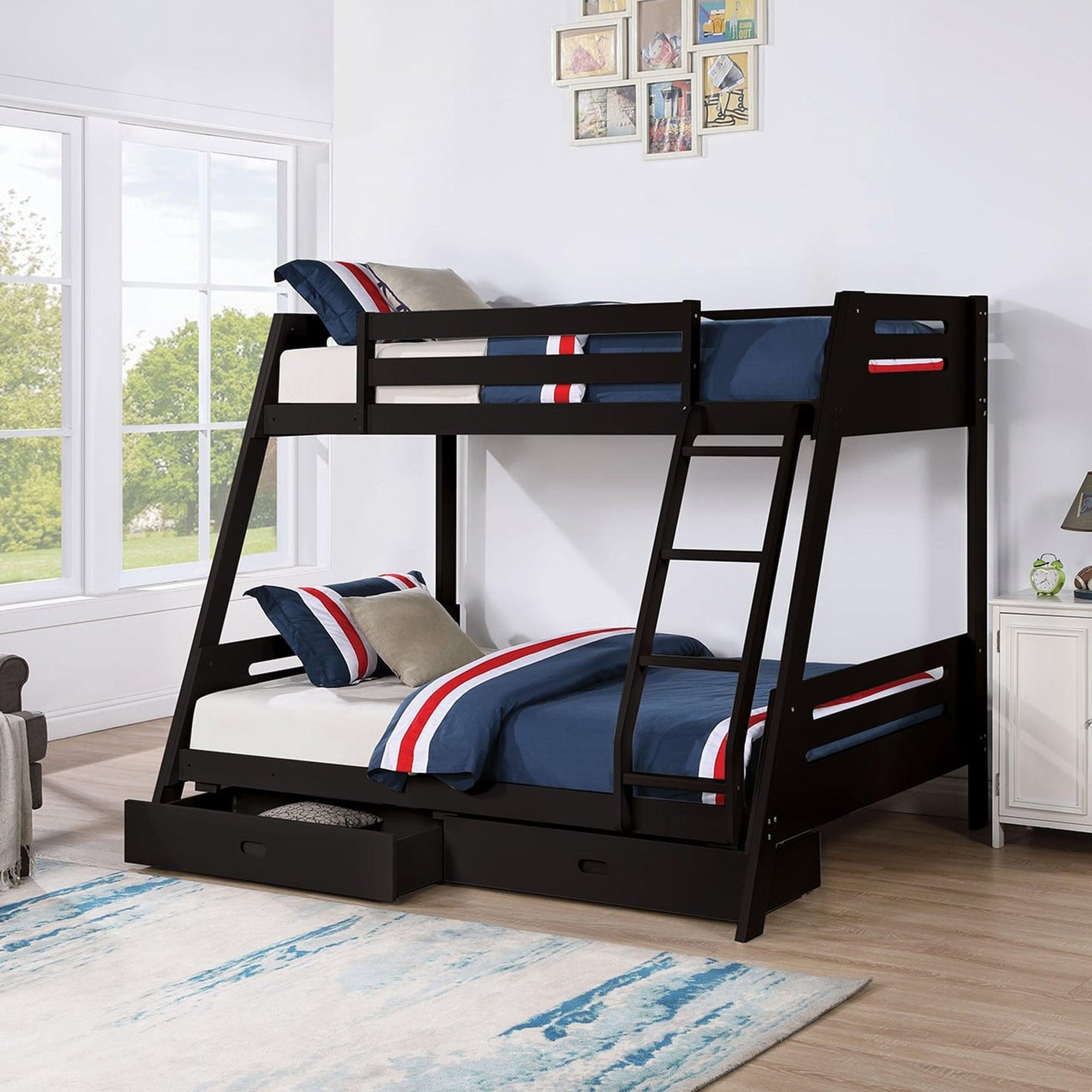 Solid Wood Twin/Full Bunk Bed with Reversible Angled Ladder & Underbed Drawers - Sturdy Kids Bunk Bed for Small Spaces, Bedroom & Guest Room - Perfect for Siblings, Sleepovers & Space Saving