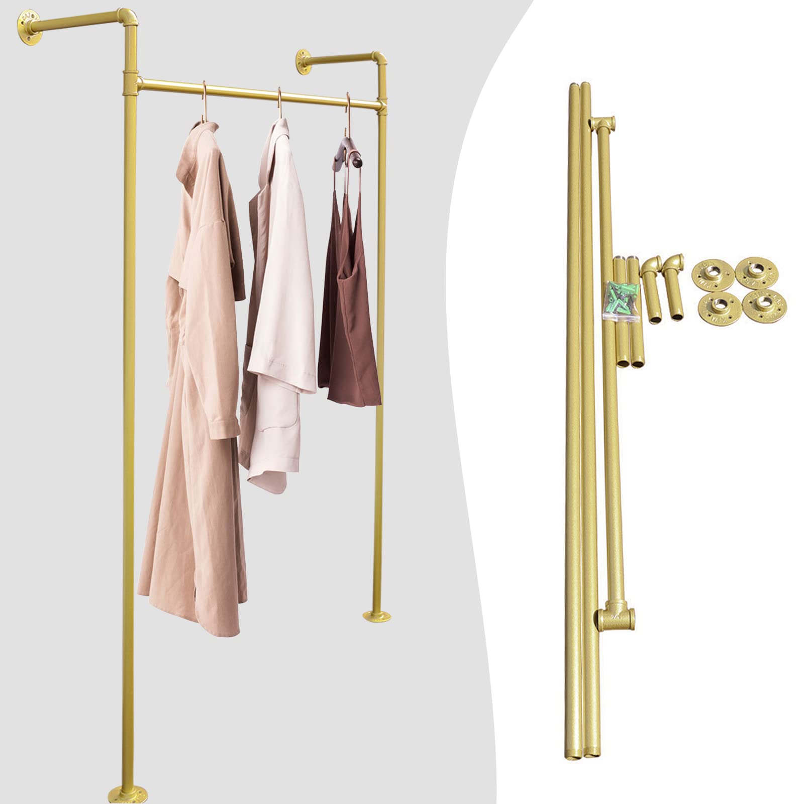 Wall-Mounted Garment Rack - Heavy Duty Metal Clothing Display Stand with Gold Square Design for Stores, Bathrooms & Closets | Space-Saving Storage Solution for Hanging Clothes, Towels & Accessories