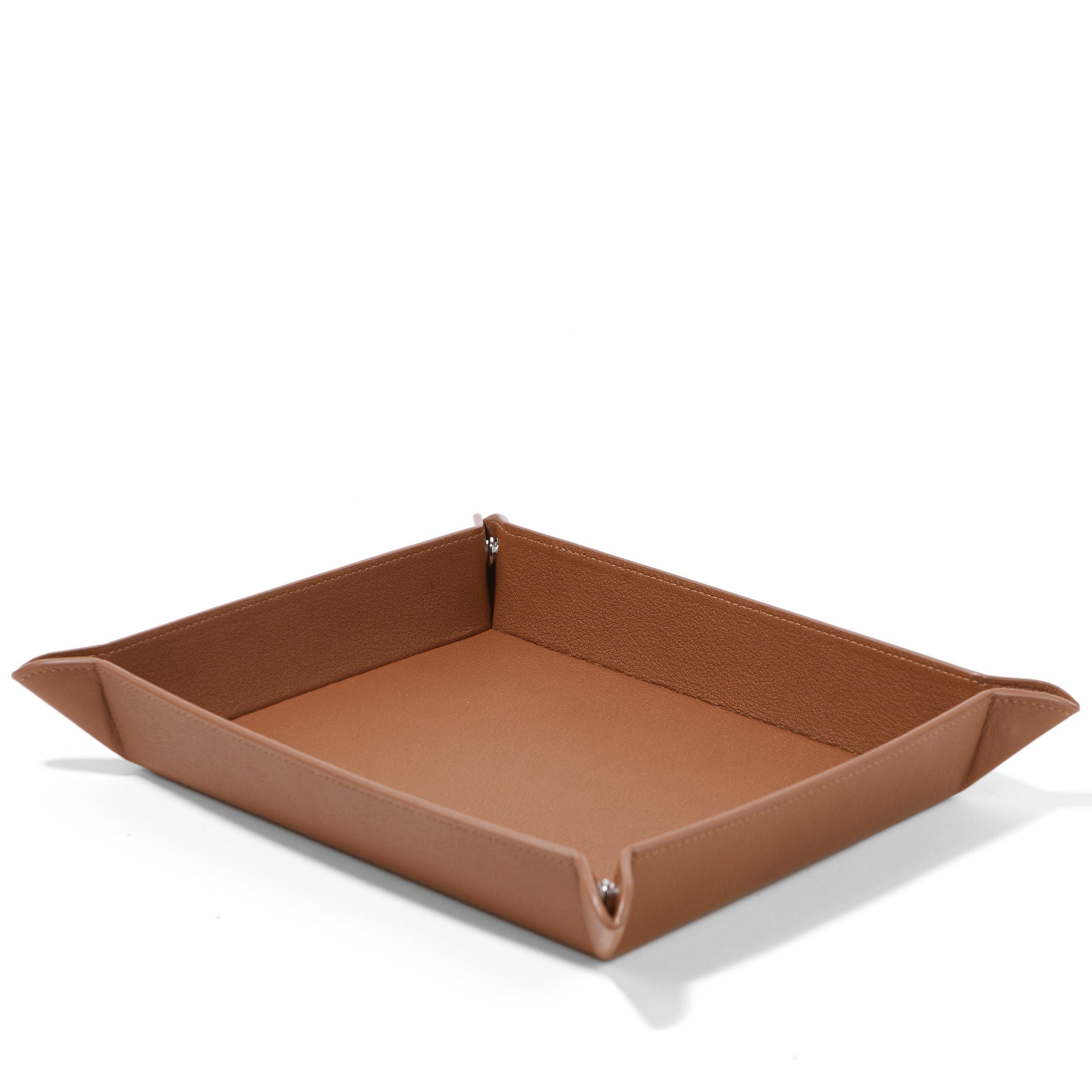 Premium Rectangle Valet Tray in Cognac Leather - Stylish Organizer for Keys, Wallet & Jewelry | Perfect for Entryway, Dresser or Nightstand Décor