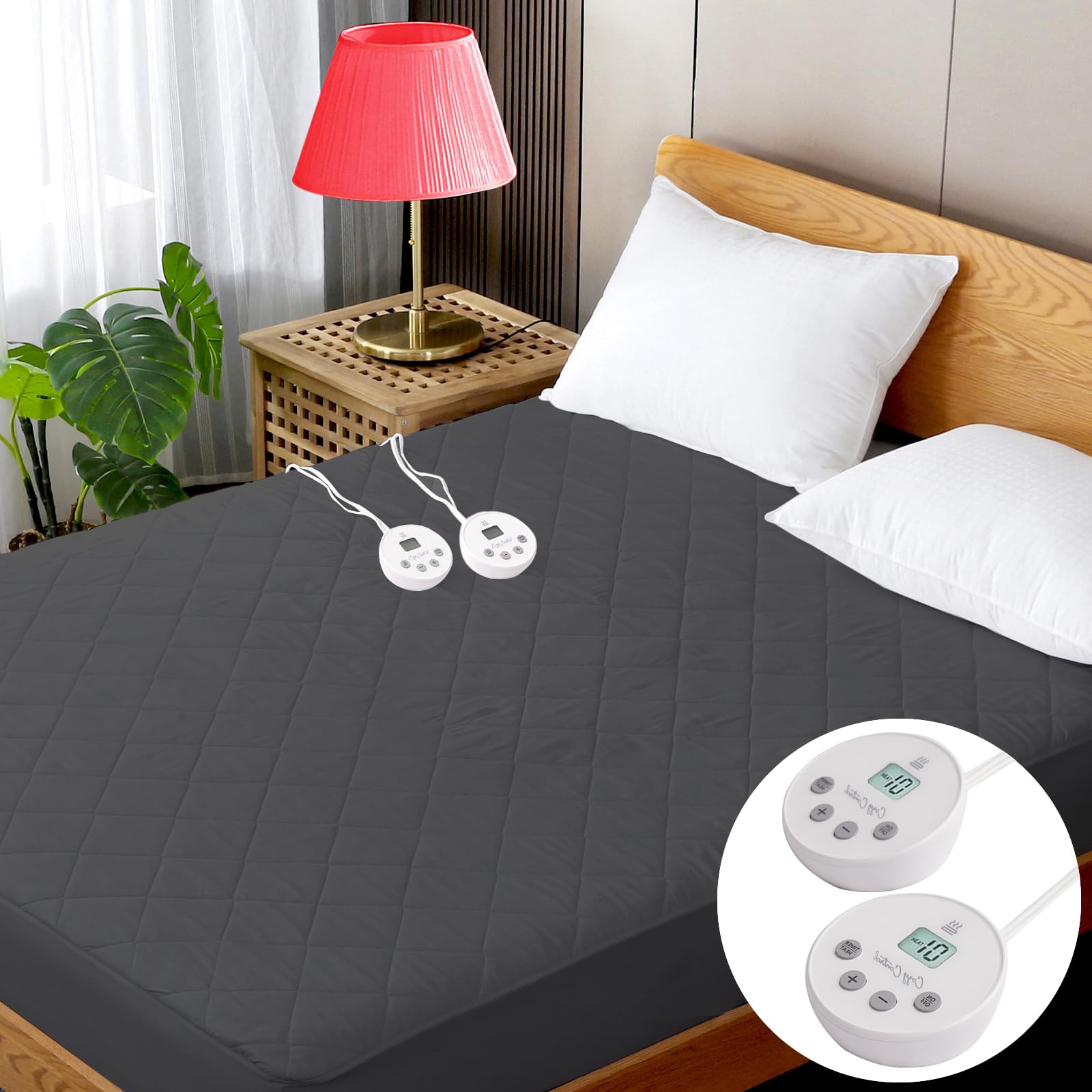 Electric Heated Mattress Pad for Cal King Size - Quilted Zone Heating with Dual Controller (10 Heat Settings, 1-12 Hour Auto Shut Off, 8-21