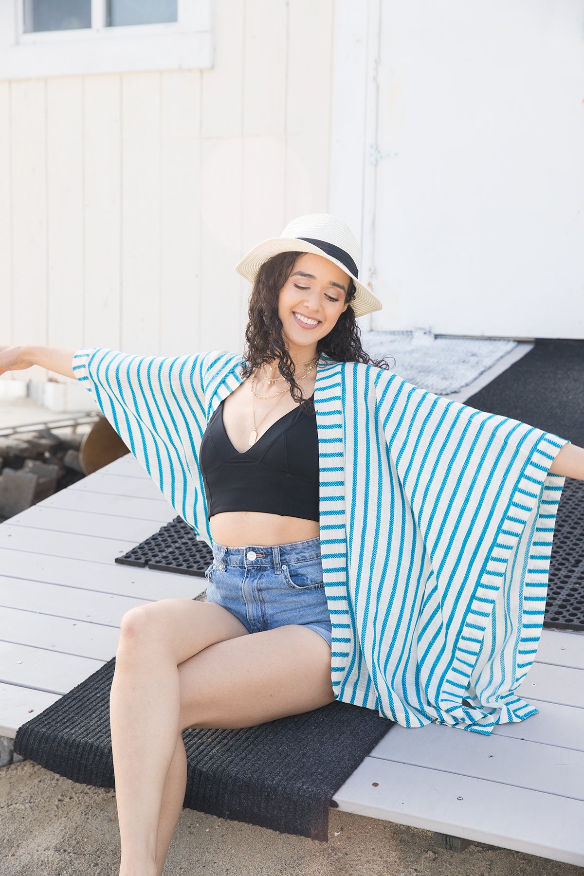 Lightweight Striped Cotton Kimono Cover Up - Beachwear, Poolside, Summer Vacation & Boho Outfit Essential