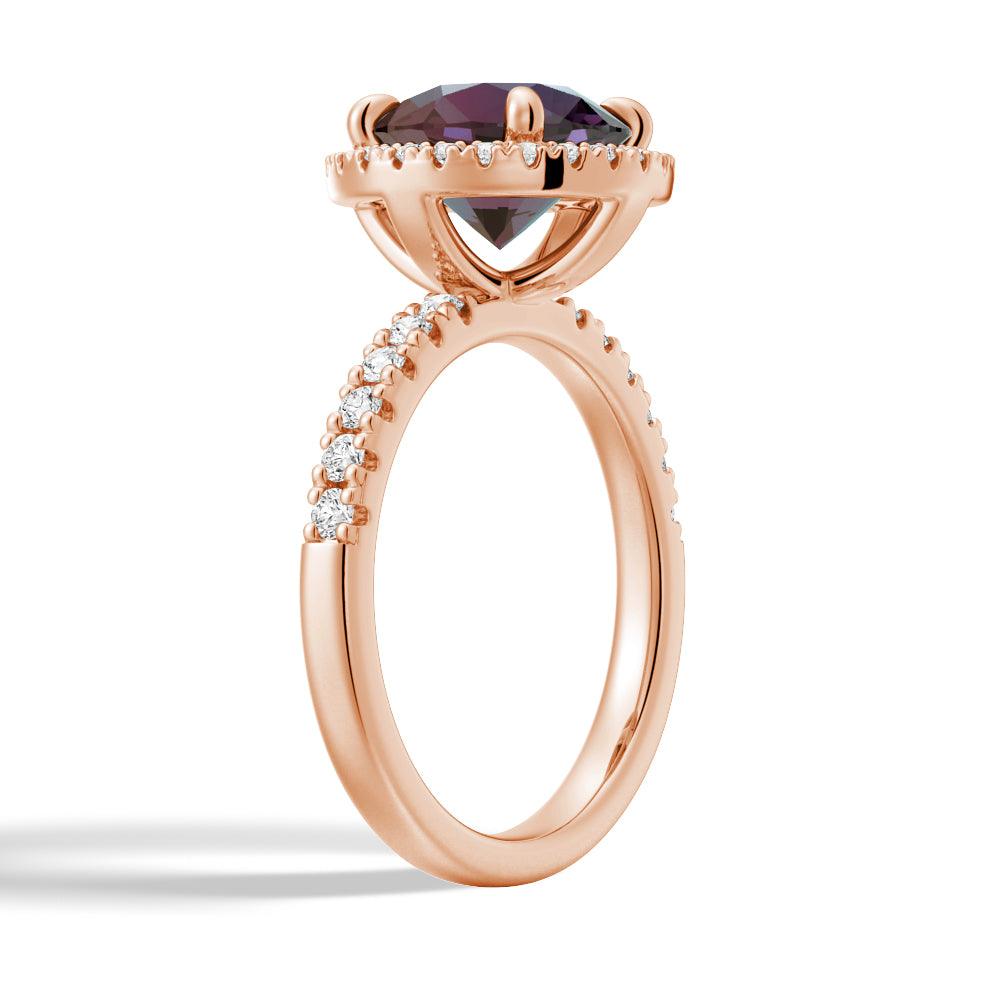 3 CT Round Cut Alexandrite Engagement Ring with Moissanite Halo Pavé - Perfect for Proposals, Anniversaries & Special Occasions