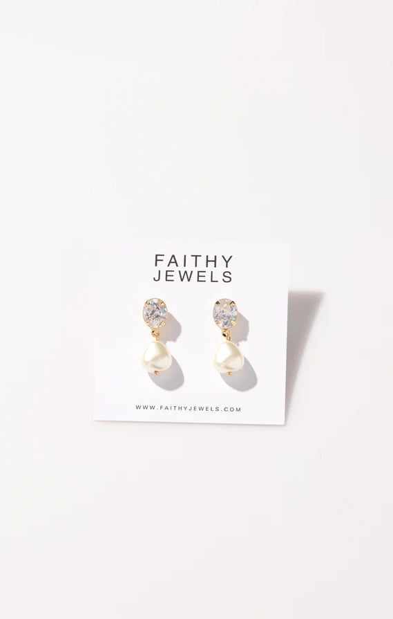 Faithy Jewels Kara Drop Earrings - Elegant Pearl & Cubic Zirconia Dangle Earrings for Women | Perfect for Weddings, Parties & Special Occasions