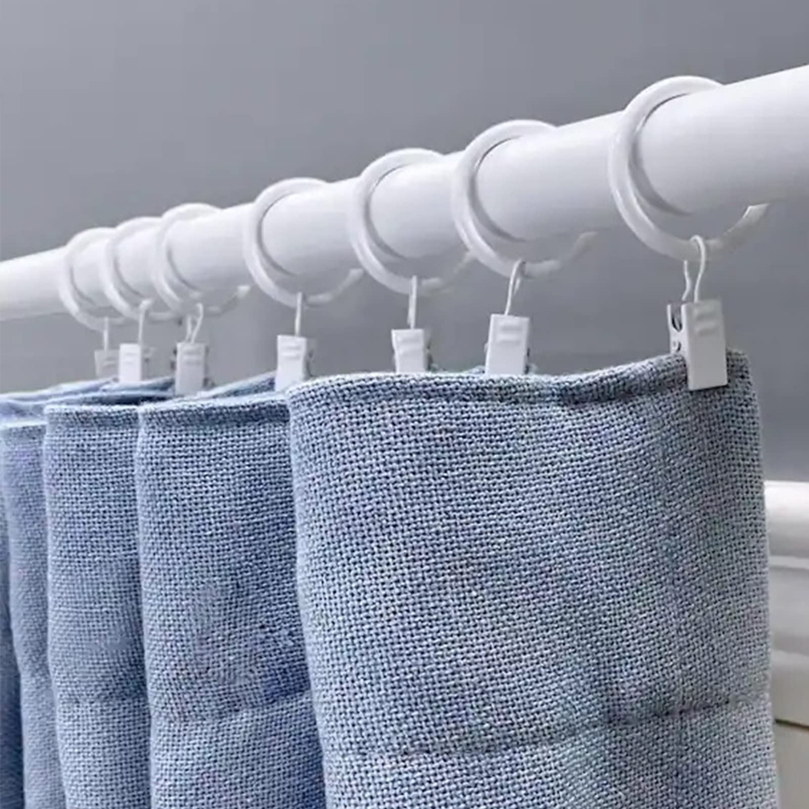 KAIY 14-Pack White Iron Metal Curtain Rings with Clips - 1.25 Inch Interior Diameter Drapery Hooks for Hanging Cafe Curtains, Sheer Panels & Window Treatments - Durable Rust-Resistant Curtain Ring Clips for Home, Office & Bedroom Decor