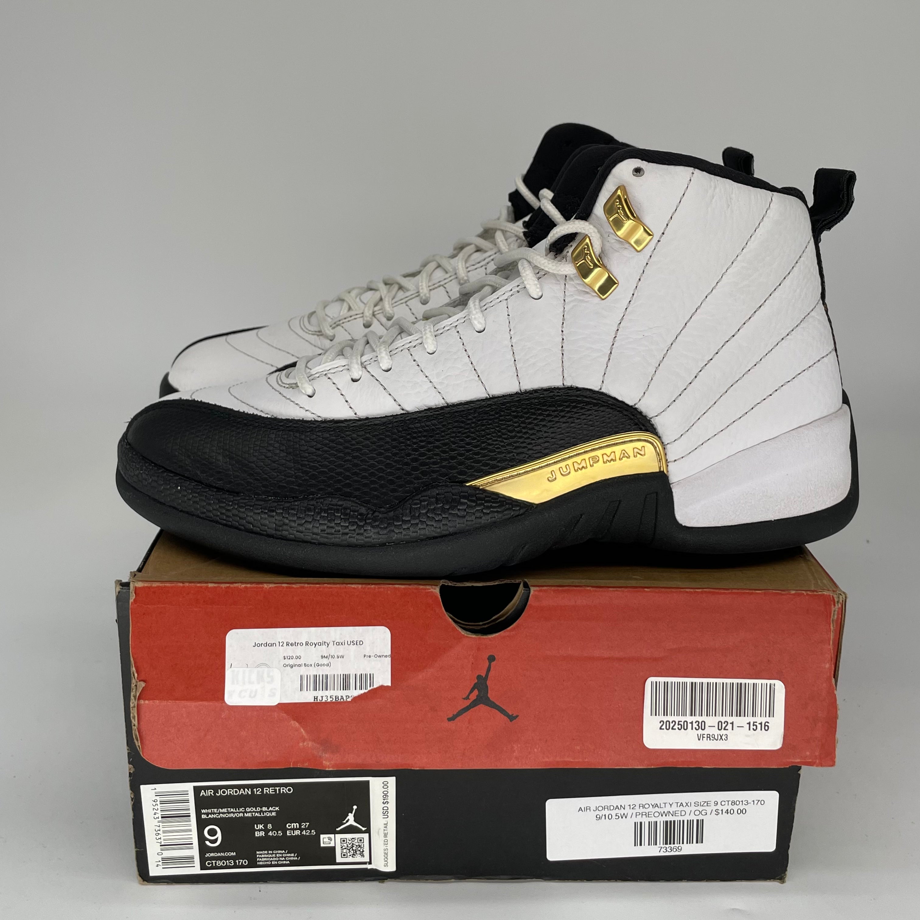 Air Jordan 12 Retro 'Royalty Taxi' Men's Basketball Shoes Size 9 - CT8013-170 | Authentic Sneakers for Streetwear & Basketball Games